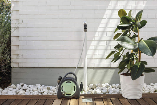 GF Garden, Aquabag RECO, Mini hose reel, MADE WITH RECYCLED PLASTIC, with 10M flexible hose, Ready to use Kit, for Watering Plants, Flowers, Pots on