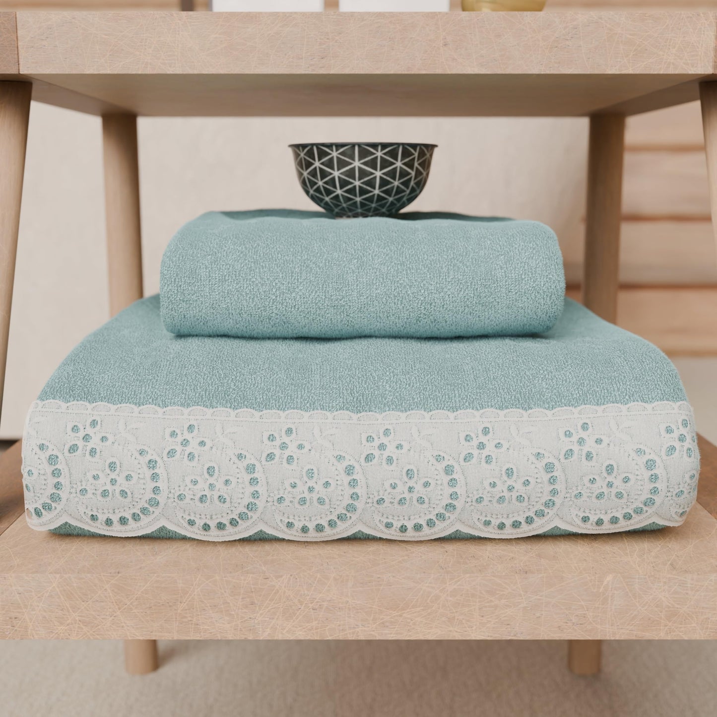 PETTI Artigiani Italiani - 100% Cotton Terry Bath Towels, 1+1 Towel Set, 2 Pieces 1 Face Towel and 1 Hand Towel, Aquamarine