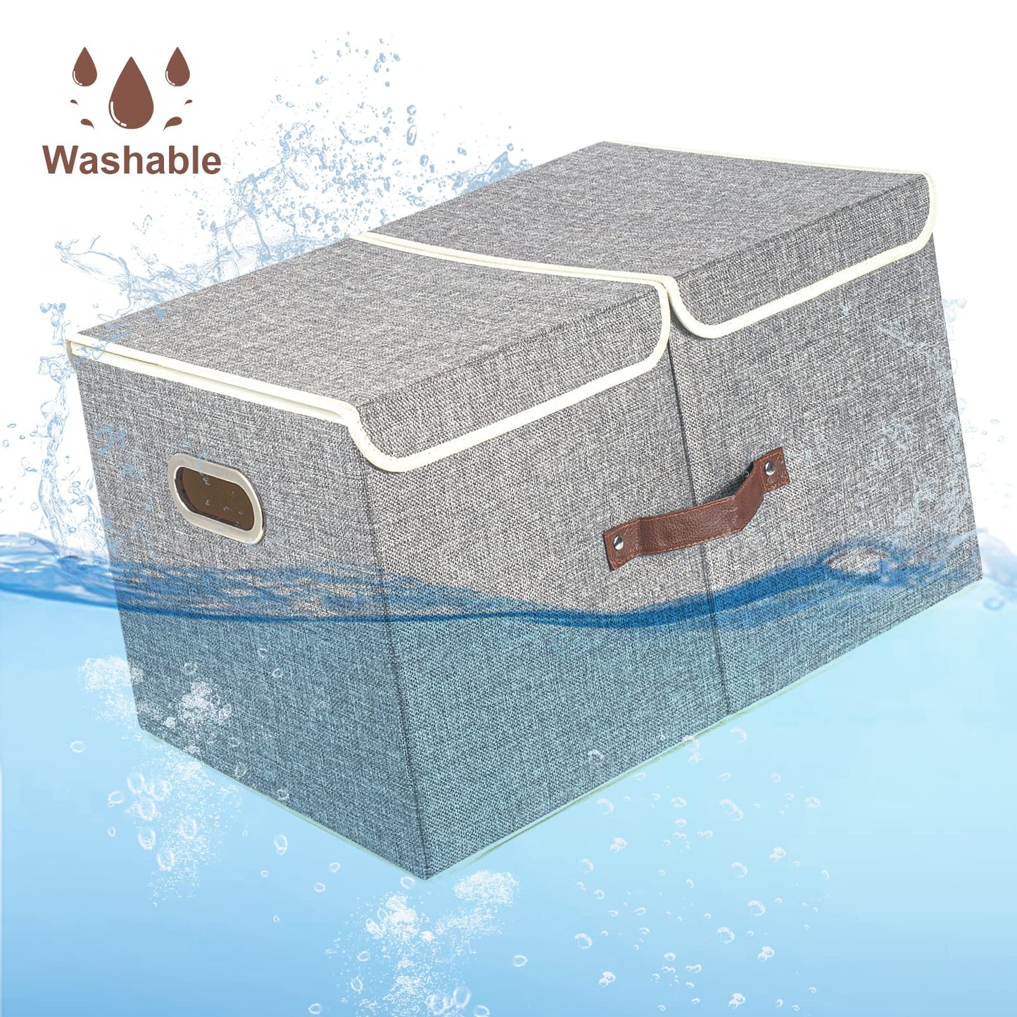 TYEERS Extra Large Storage Box with Lids and Compartments, Collapsible, Washable, Fabric Box with Lid for Clothes, Wardrobe Storage, 55x33x30 cm