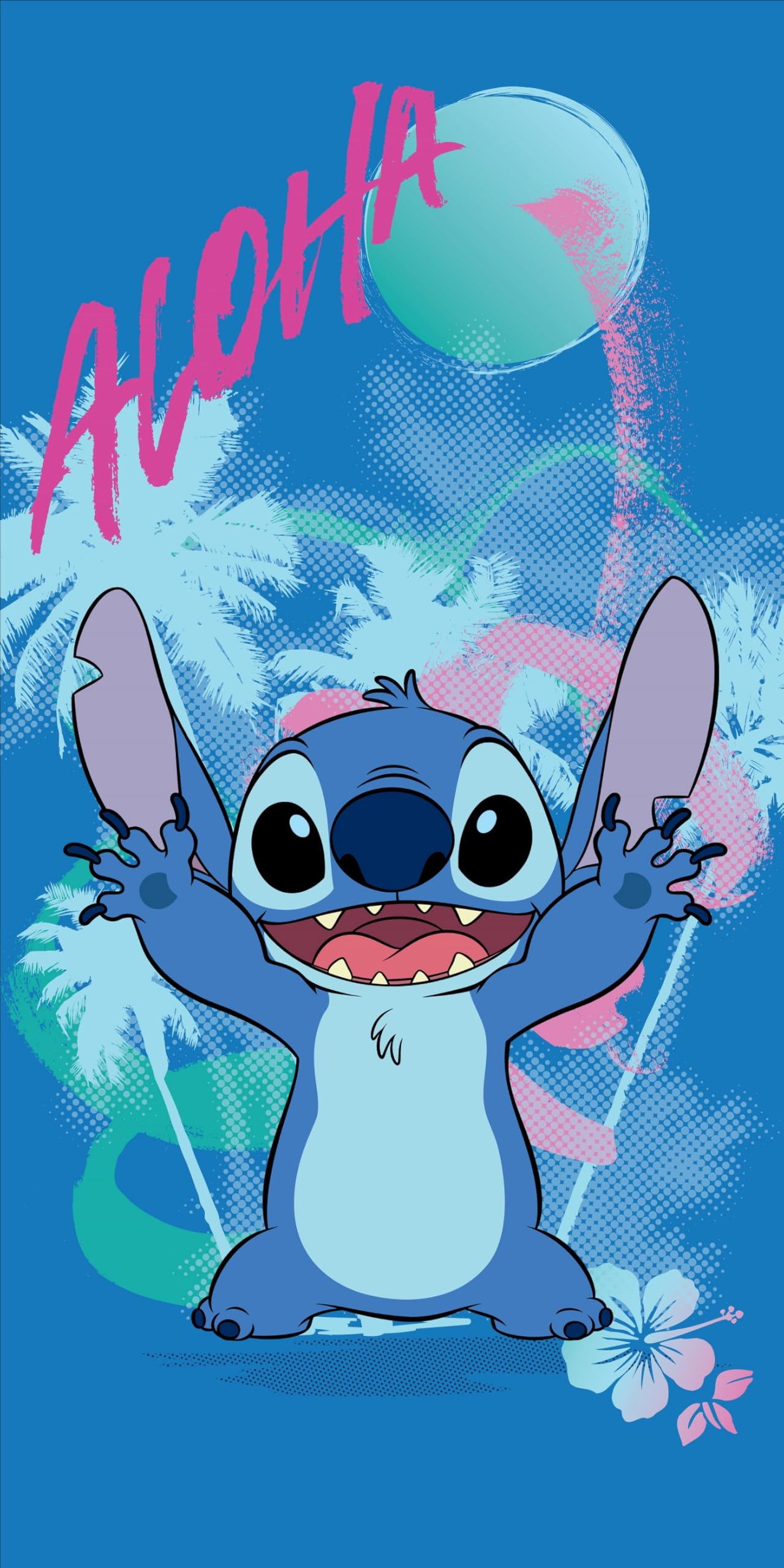 STITCH Under the Moon – Disney Lilo and Stitch Bath Towel Beach Towel – 100% Cotton – Size 70 x 140 cm – Multi-Coloured