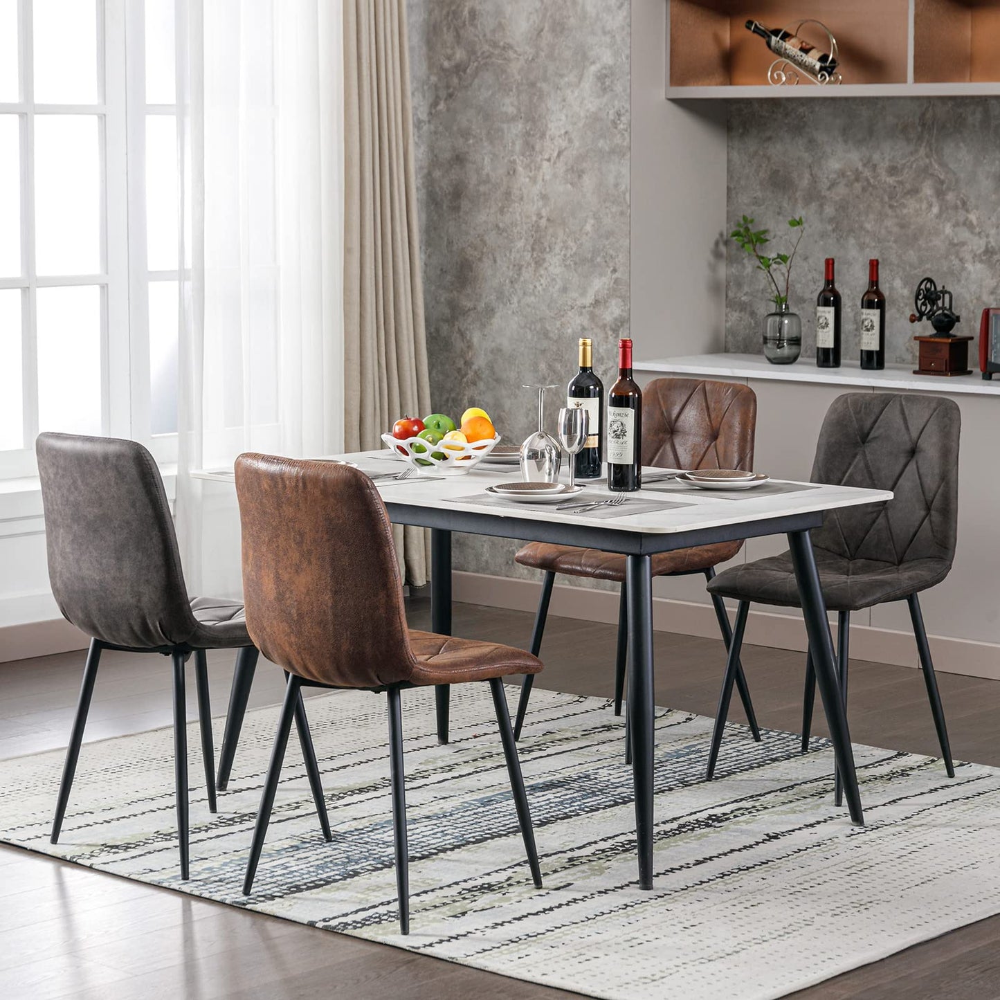 Set of 4 Dining Chairs for Dining Room, Faux Suede Kitchen Chairs, Gray