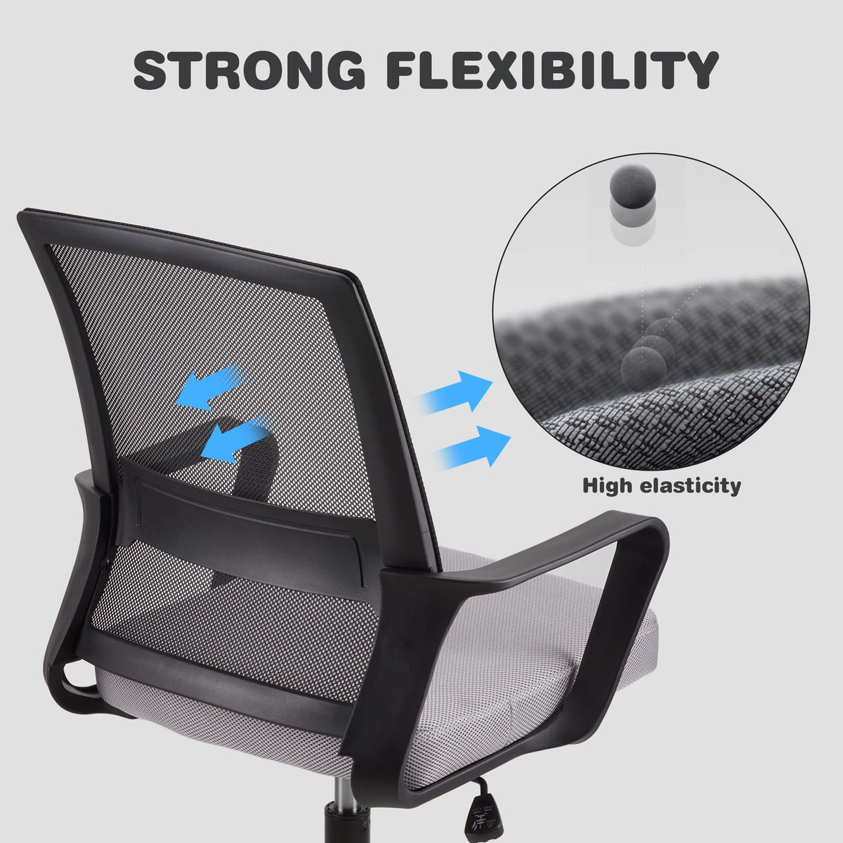T-THREE.Adjustable office chair, ergonomic mesh swivel seat, with lumbar support, height adjustment, 360° rotation, and tilt function
