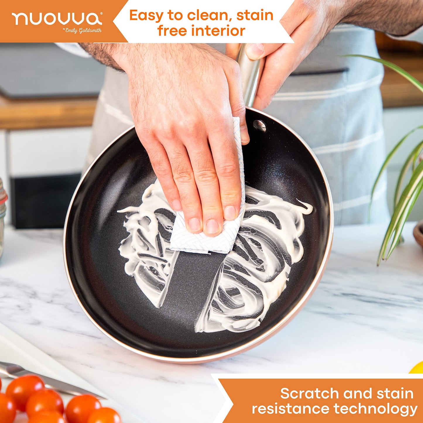 Non Stick Pots and Pans Set Induction Hob Pots Set 8pcs Kitchen Cookware with Lids Cooking Copper Saucepan Pots and Frying Pans by Nuovva