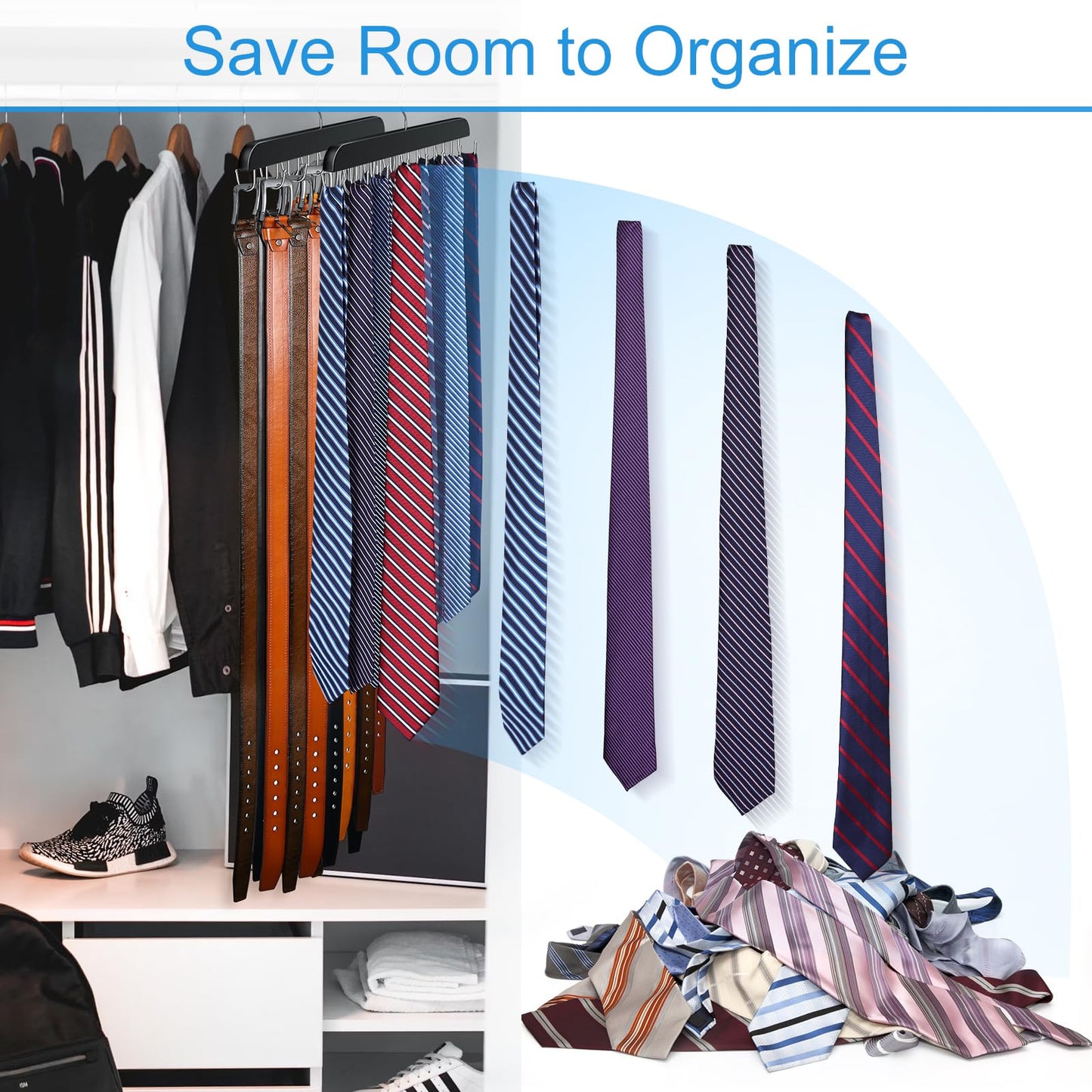 Resovo Belt Hanger for Closet Max 42 Belts, Belt Organizer Closet Accessories with 14 Hooks Belt Rack Sturdy Wood for Closet Organizers and Storage