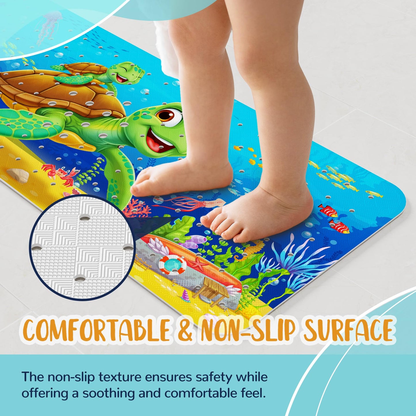 NiBaby Non-Slip Baby Bath Mat with Powerful Suction Cups, 102x41cm Large Size Quick Drain for Children & Elderly Safety in Showers and Tubs