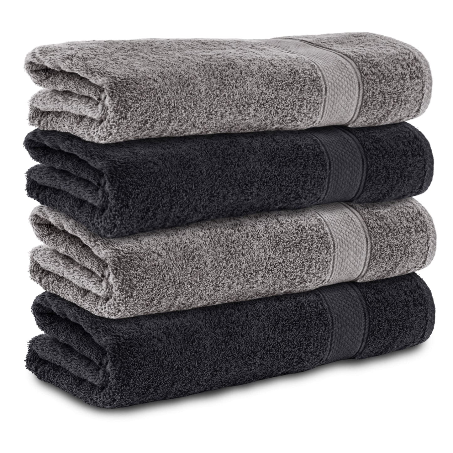 Komfortec Set of 4 Bath Towels 70 x 140 cm 100% Cotton 470 g/m² Terry Cloth Soft Anthracite Grey/Black