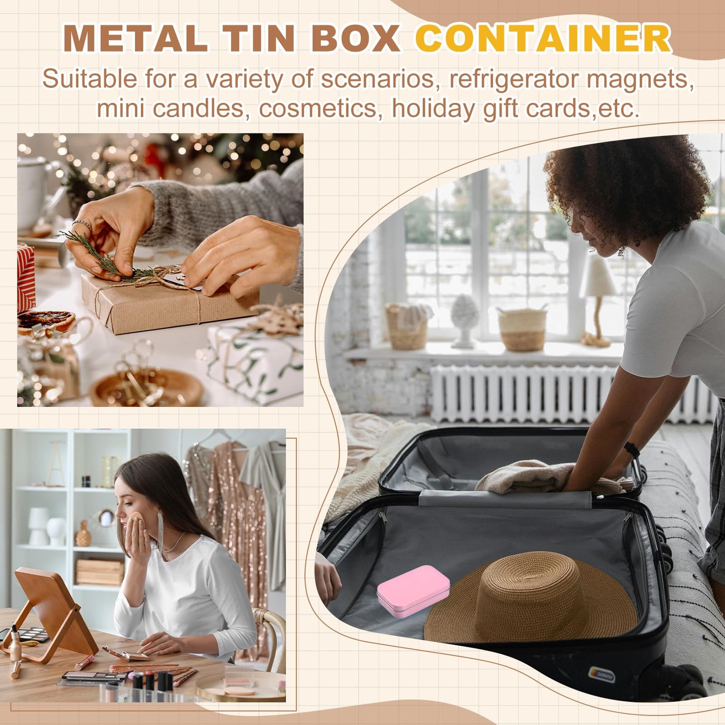 sourcing map 4Pcs Metal Tin Box Container, 3.7x2.4x0.9 Rectangular Empty Box with Self Adhesive Colored Stickers