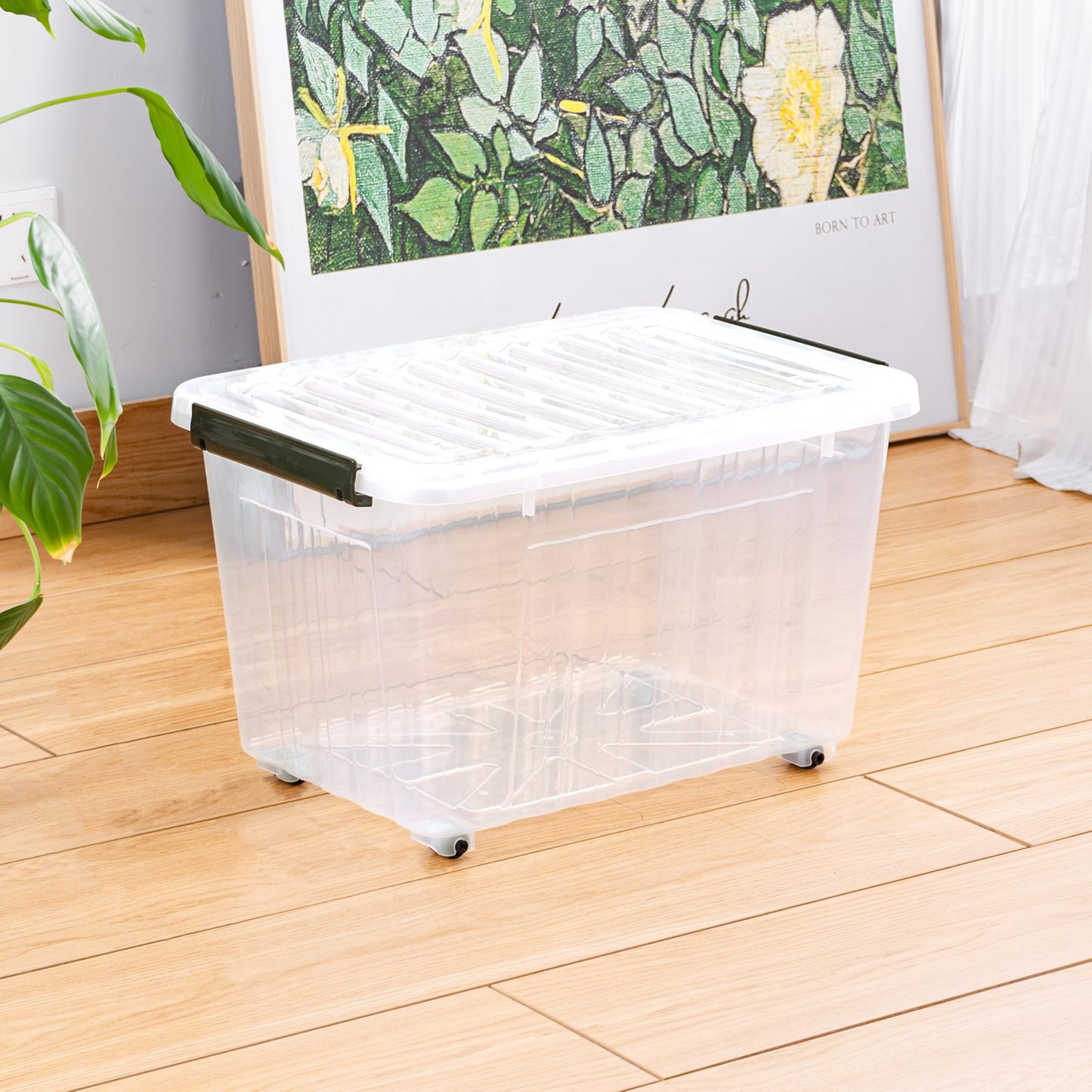 Cetomo 35L*3 Plastic Storage Boxes with Wheels, Lidded Storage Box with Secure Side Latches, PP Nestable and Stackable Clear Organizer for Home