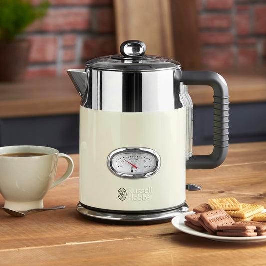 Russell Hobbs Electric Kettle (1.7L, Rapid Boil function, Perfect Pour Spout, Stainless Steel accents, Retro design, Removable washable filter, Water