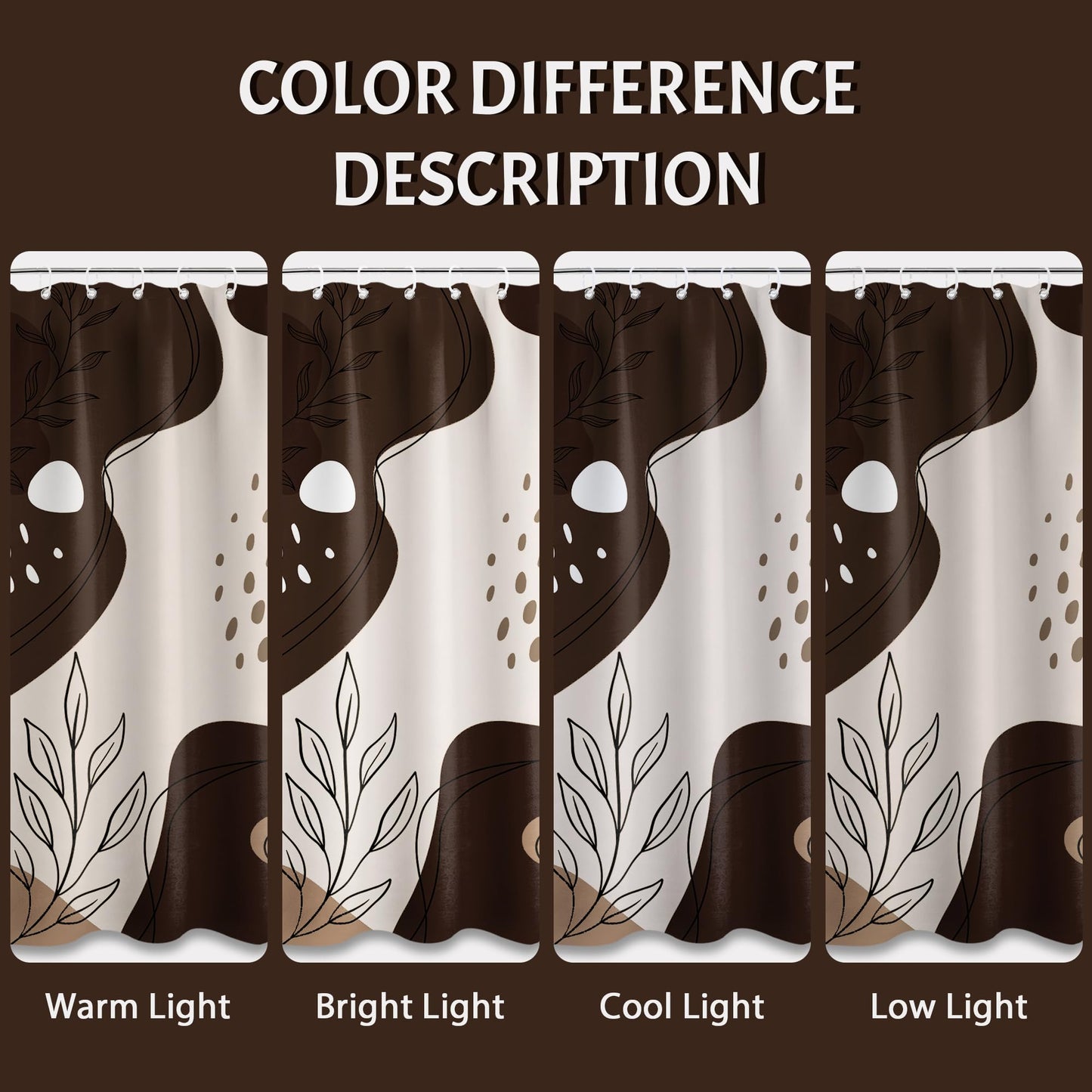 LanZanthic Brown and White Shower Curtains for Bathroom Dark Taupe Chocolate Modern Wet Room Shower Curtain with hooks, Mould Proof Resistant