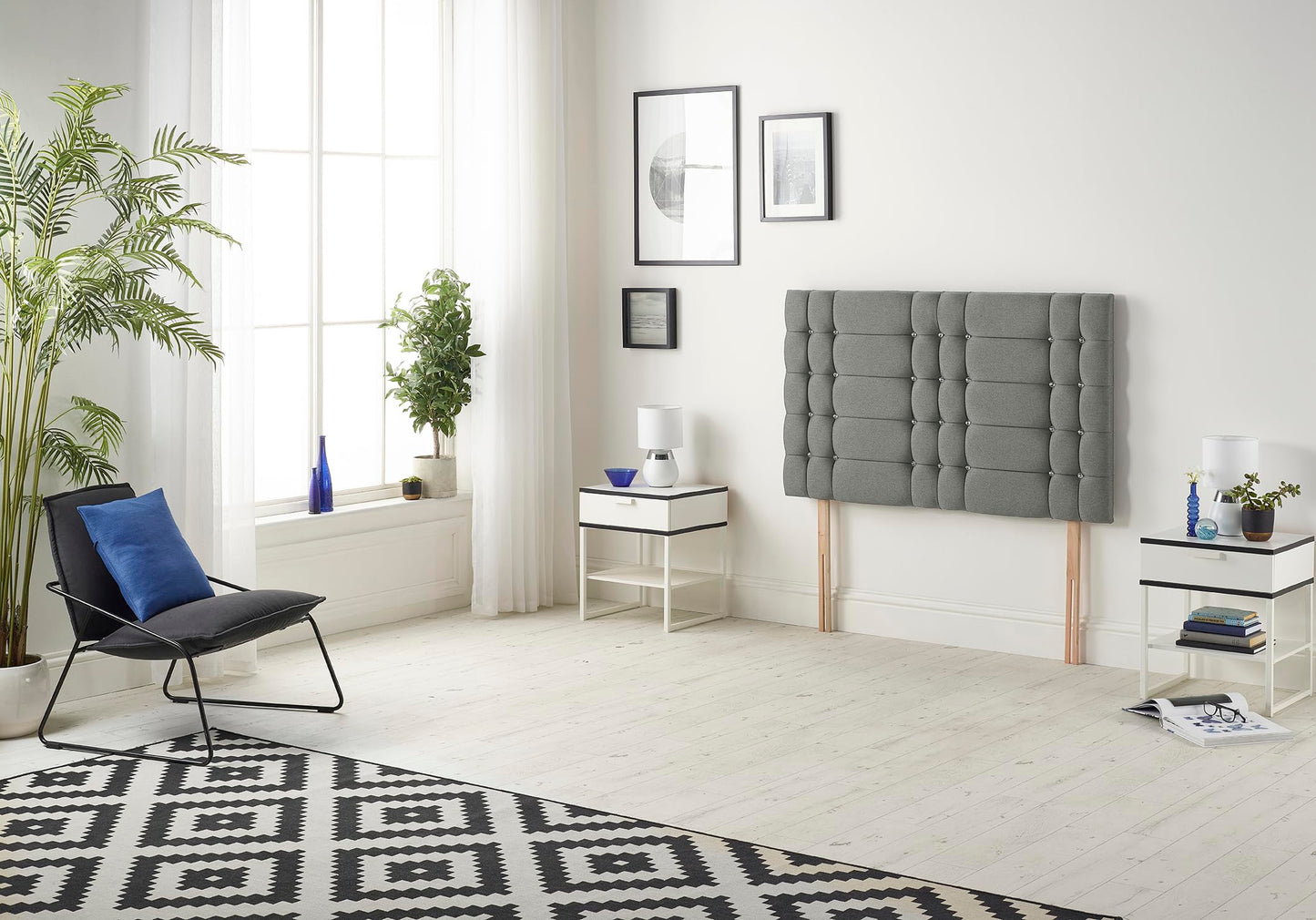 Somnior Beds Bed Centre Bliss Diamante Single 82cm Linen Silver Headboard With Wooden Struts