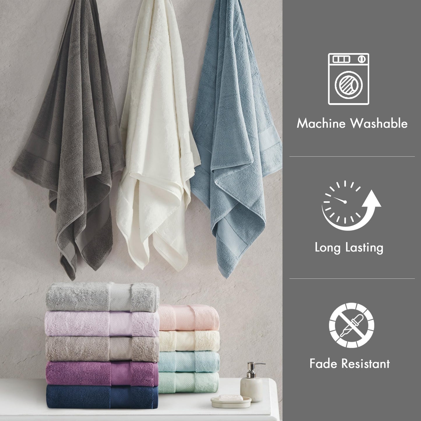 Madison Park Turkish Bath Towel Set, grey