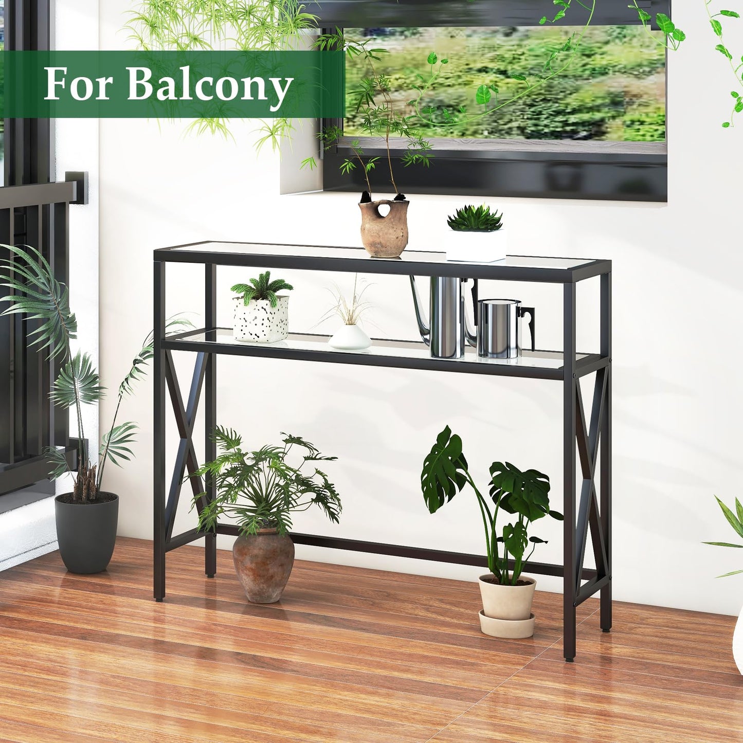 YMYNY Console Table, Tempered Glass Sofa Table, Industrial Entryway for Hallway, Narrow With Shelves, Compact Display for Small Spaces