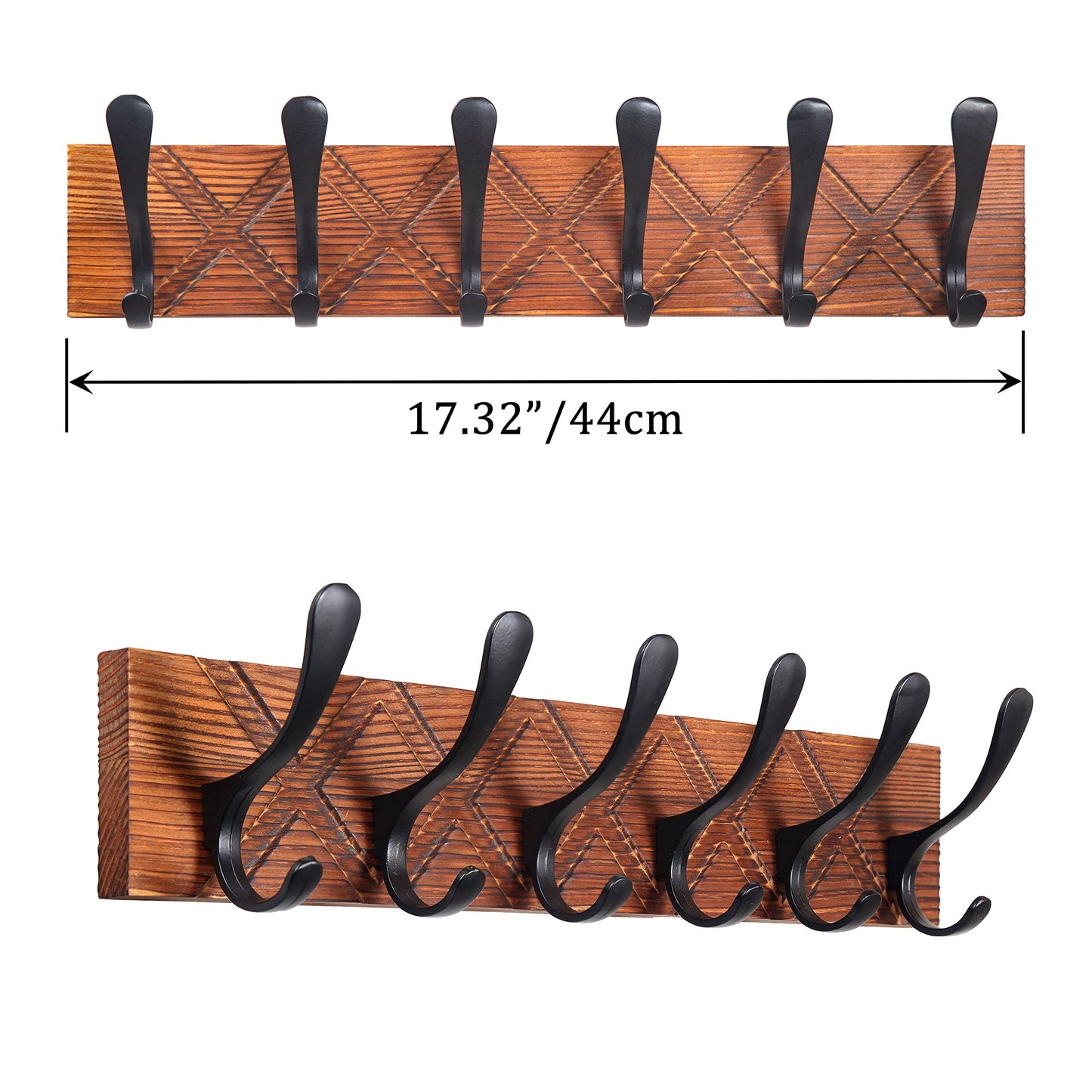 SKOLOO Coat Rack Wall Mount - Antique Wooden Carved- X Cross Coat Hook, Wall Coat Hanger with 6 Hooks for Hanging Coats, Hats, Clothing, Scarfs