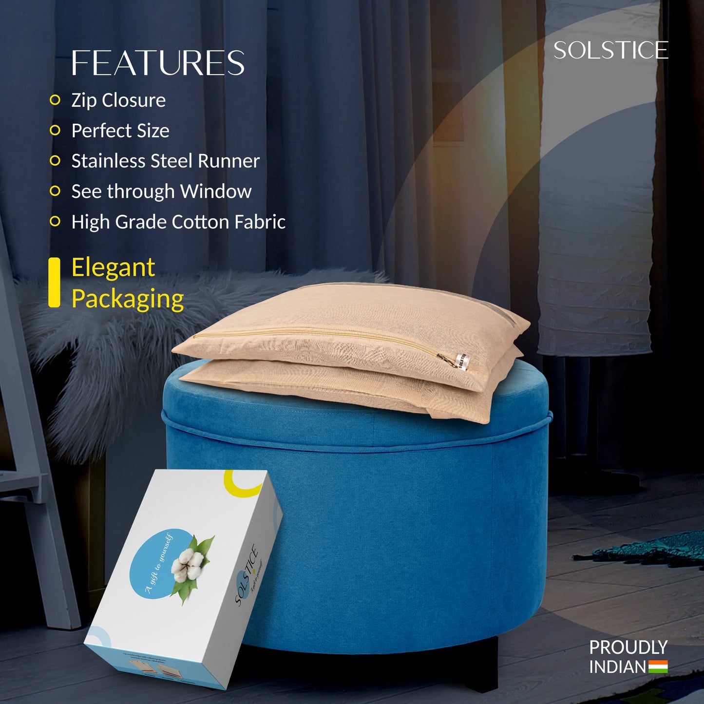 SOLSTICE Cotton Saree Bags, Covers for Storage Set with Zip Closure for Clothes Bags and Wardrobe Organizer with Transparent mesh window