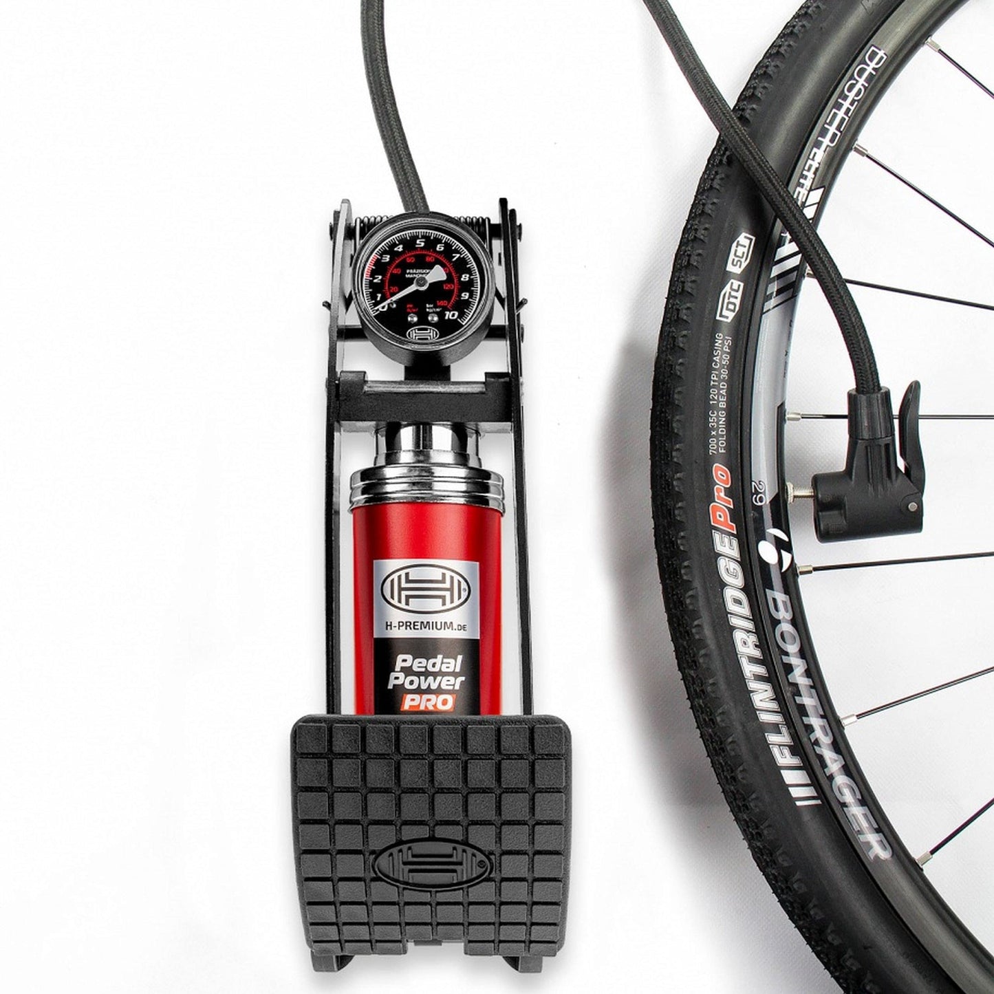 Premium HEYNER Pedalpower Pro Foot Air Pump With Gauge 10 BAR 100PSI H215000