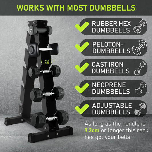 PhysKcal Dumbbell Rack Heavy Duty Steel 350kg Load Bearing, 5-Tier Weights Storage Dumbbell Stand, Dumbbell Tree Stand Weights Holder for Home Gym