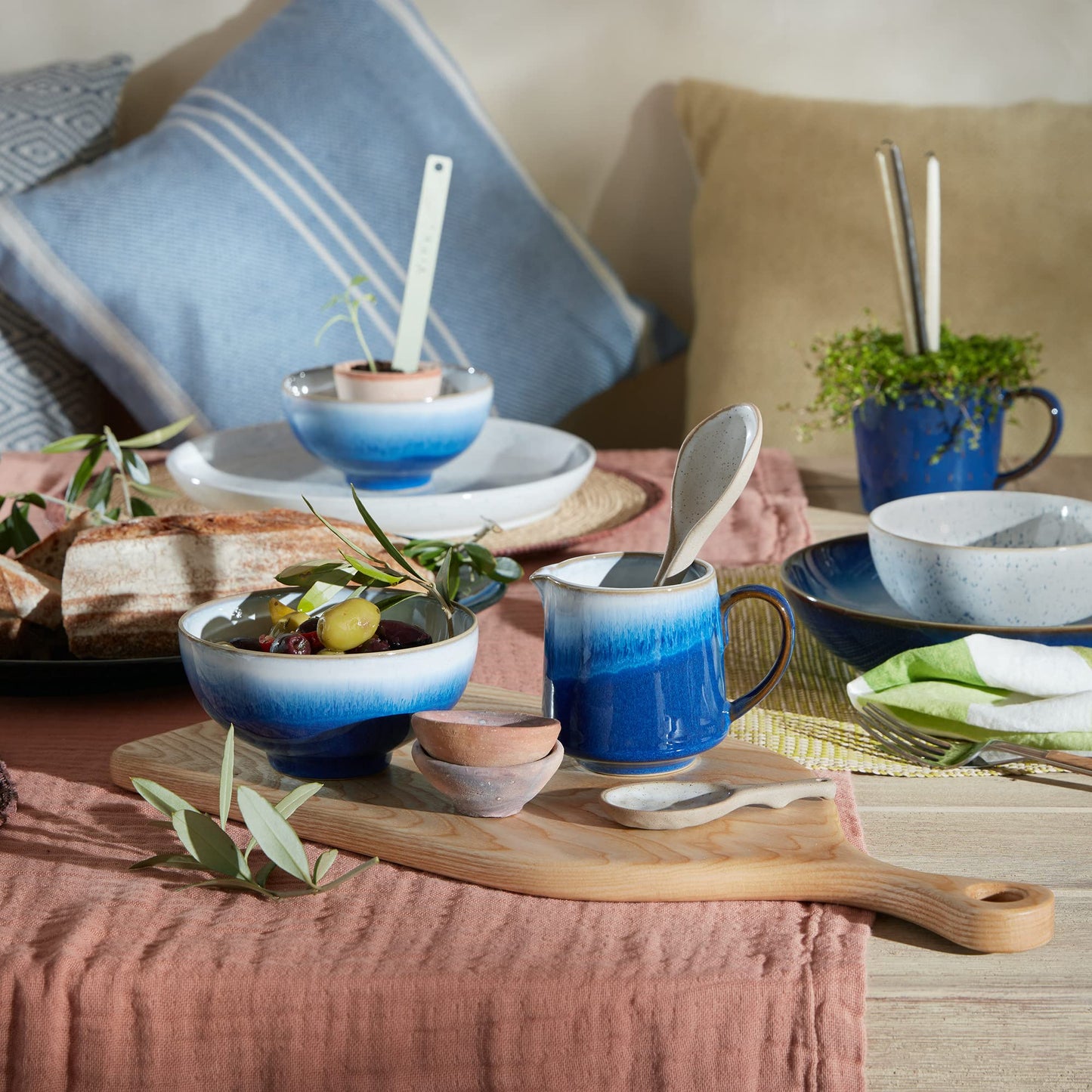 Denby - Blue Haze Rice Bowls Set of 4 - Dishwasher Microwave Safe Crockery - Ceramic Stoneware Tableware