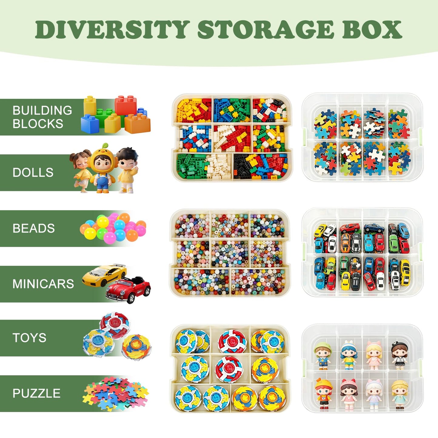 3 Tiers Kids Toys Storage Boxes for Lego, Stackable Organiser with Lids