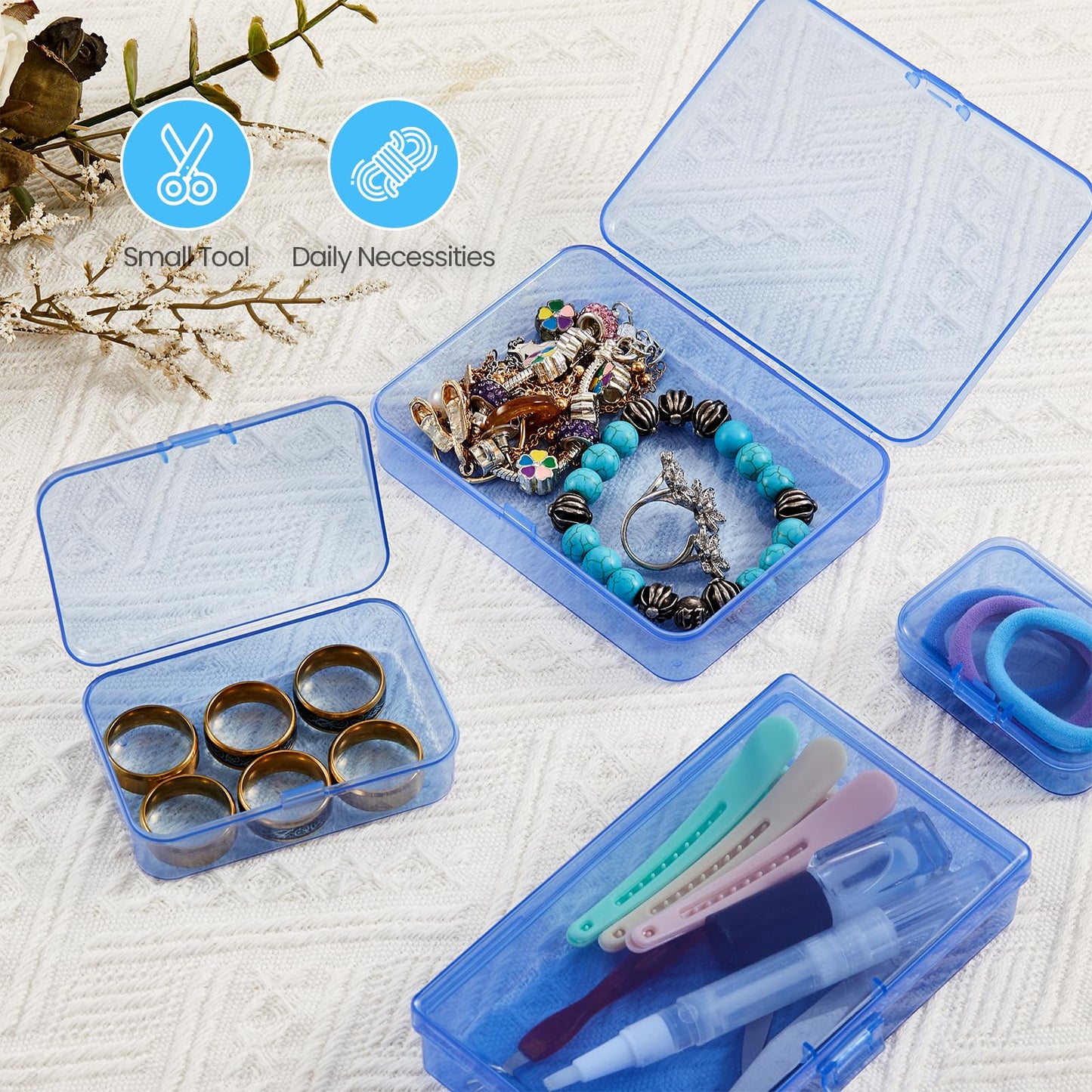 Goodma 4 Pieces Rectangular Plastic Storage Boxes, Blue, 180x110x30mm