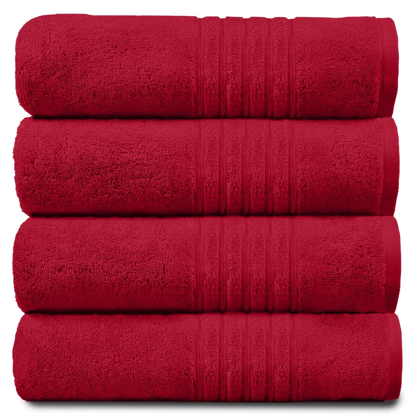 Gaveno Cavailia 100% Natural Cotton Thick Absorbent 450 GSM Hampton Hand Towel [ Pack of 4-Red (50x80 cm)
