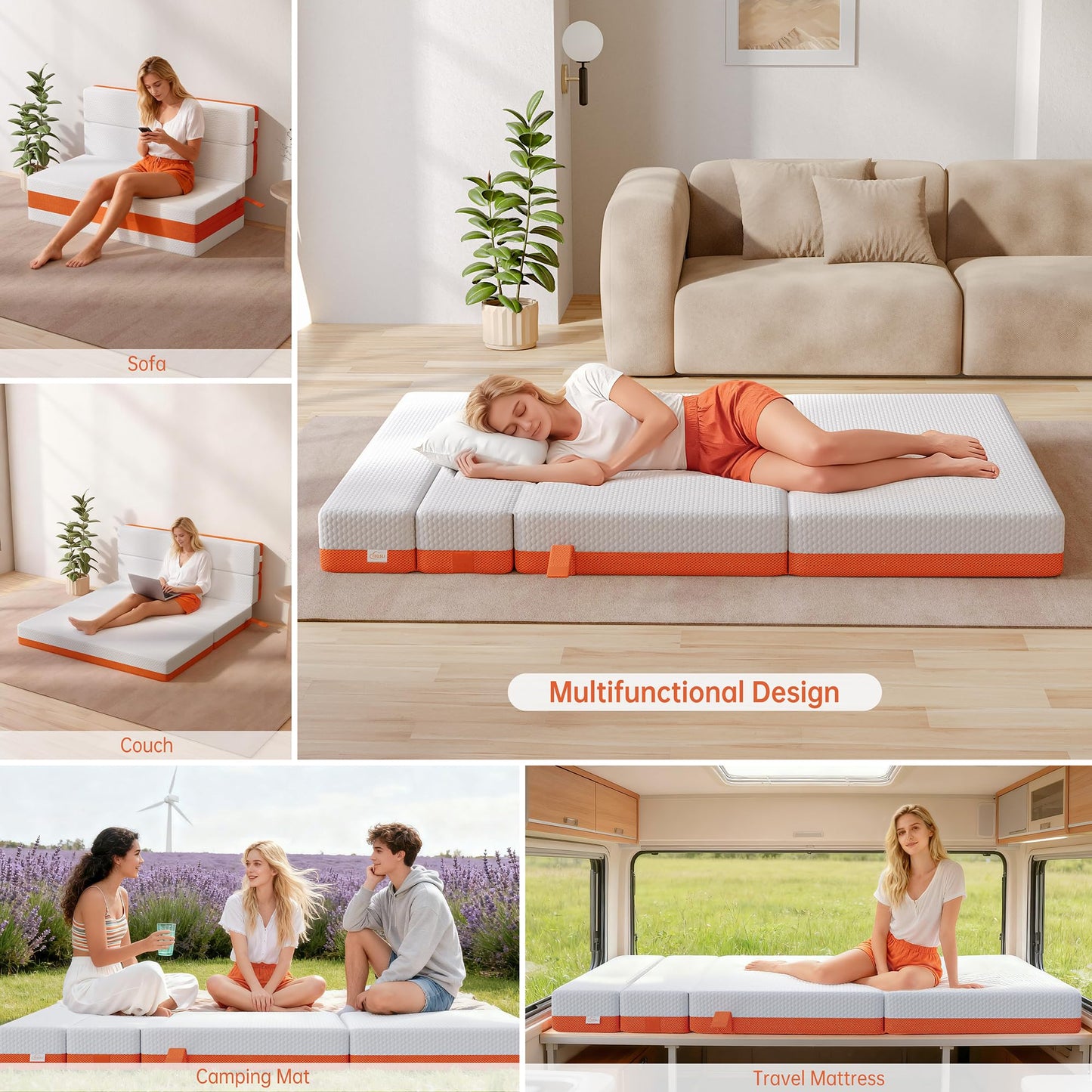 TeQsli Folding Mattress, 15cm Small Double Foldable Mattress, Memory Foam with Removable Washable Cover, for Guest Sofa Bed, Camping, Travel