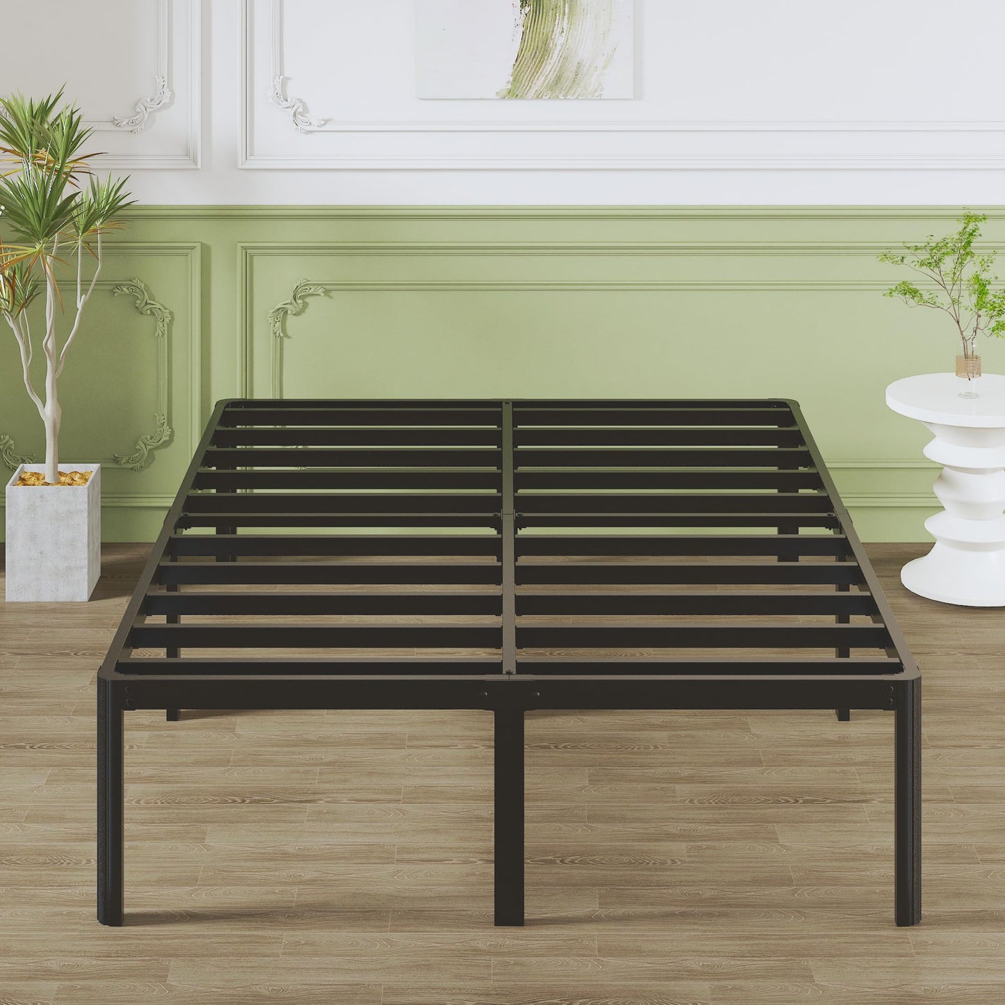 Lutown-Teen 41 cm High Double Bed Frame 160 x 190 cm with Rounded Corners, Heavy Duty Metal Bed Frames with Steel Slats, Storage Space Underneath,