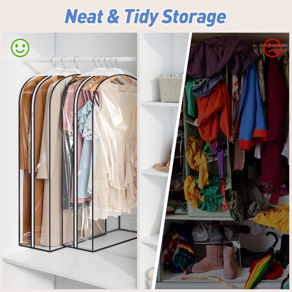 Alyvisun 3PCS Clear Garment Bags with Side-zips, Hanging Dress Bag Large Capacity 110cm/43in, Waterproof Clothes Covers Protector for Closet Storage