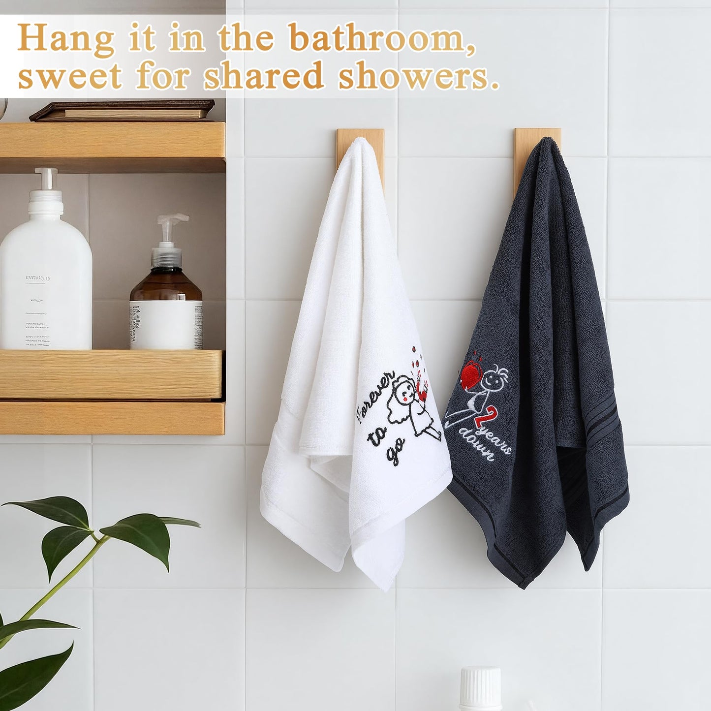 EcoUtens 2nd Anniversary Cotton Gift, 2 Pack Premium 100% Cotton Towel Set with 2 Years Anniversary Card