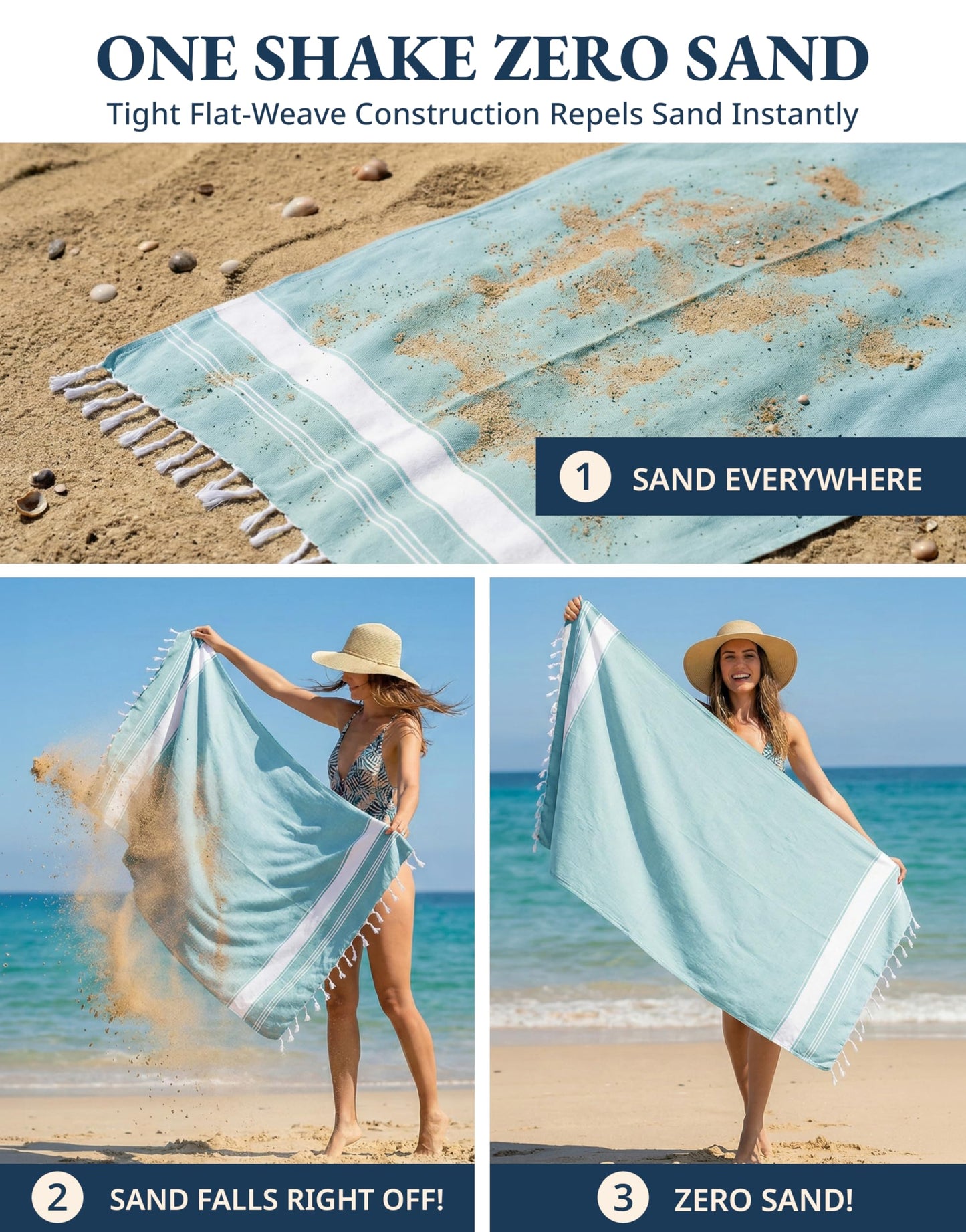 LANE LINEN Turkish Beach Towel with Beach Bag, 2 Pack Beach Towels Oversized, 39"x71", Pool Towel, Oversized, Highly Absorbent