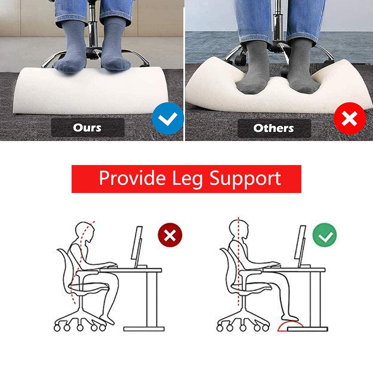 Foot Rest Under Desk Adjustable Height Ergonomic Footrest Cushion, Non-Slip, for Optimum Leg Compact Supportive Feet Stool Foam Pillow Relax Feet