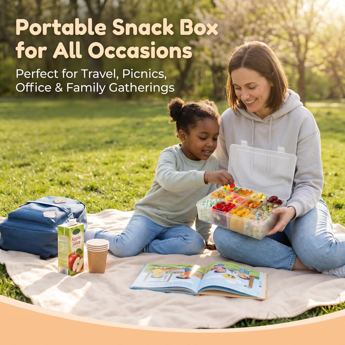LAifu Snack Box Large, Snack Box with 12 Removable Compartments, Divided Snackle Boxes Trays with compartment for Candy, Spices, Fruits, Nuts, Chips
