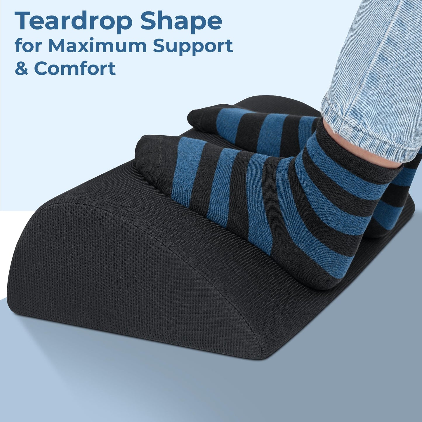 Foot Rest Under Desk Cushion - Teardrop Curve Design - Ergonomic Pad for Extra Leg, Back and Seat Support - Breathable Mesh Cover - Non-Slip Bottom