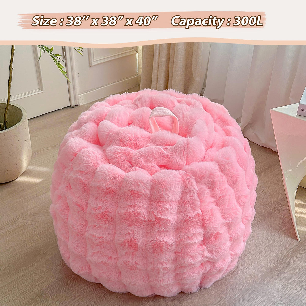 LIFEREVO 3FT Fluffy Faux Rabbit Fur Bean Bag Chair Cover, No Filler, Pink