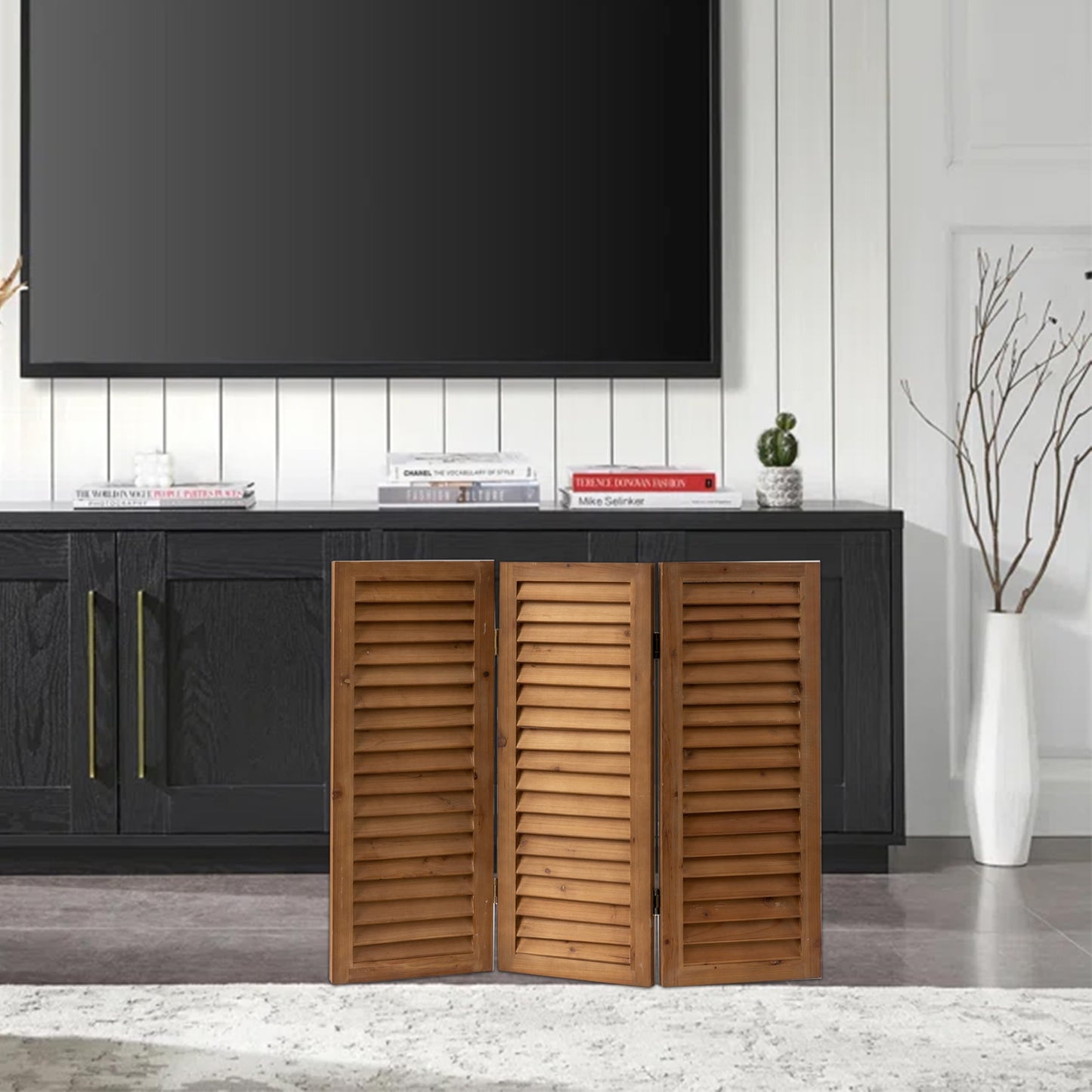 Sintosin 81 cm Height Divider Room Wood Brown, Short Folding Screens and Room Dividers 3 Pieces