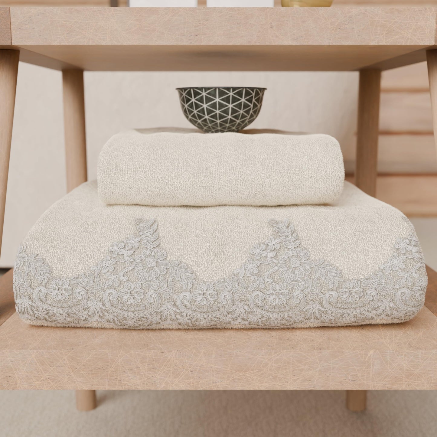 PETTI Artigiani Italiani - 100% Cotton Terry Bath Towels, 1+1 Towel Set, 2 Pieces, 1 Face Towel and 1 Hand Towel, Ivory
