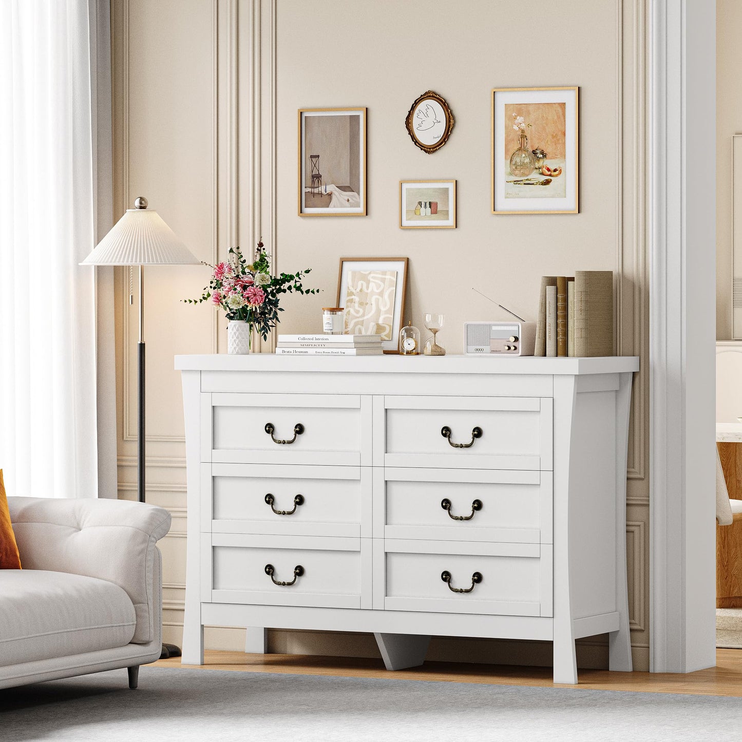 Feonase Chest of Drawers Bedroom,6 Drawers For Large Storage Space Modern Wooden,MDF Bedroom Cabinet Furniture,120x 40x80cm White