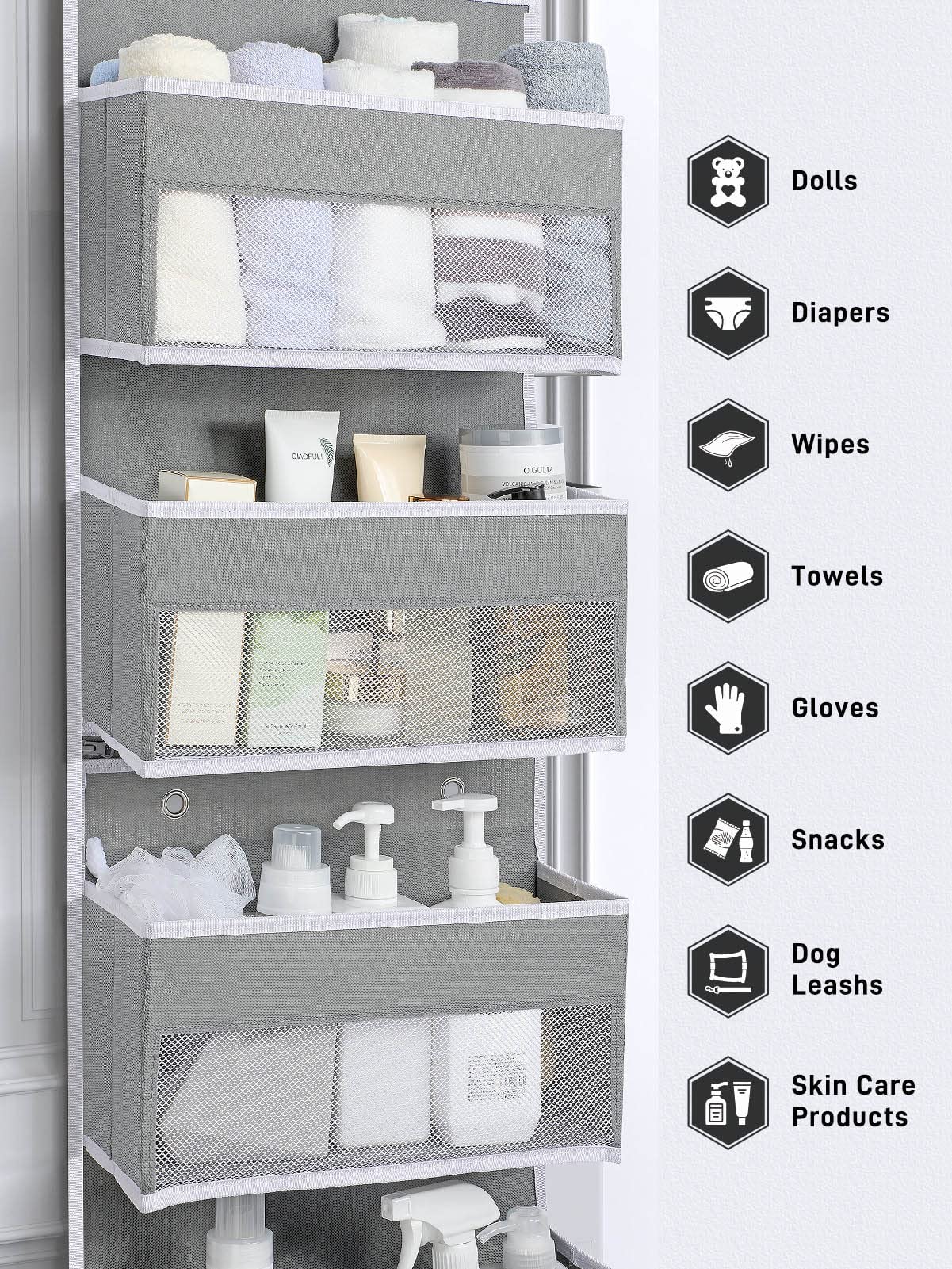 Yecaye Over the Door Organiser, 6-Tier, Grey, 1 Pack