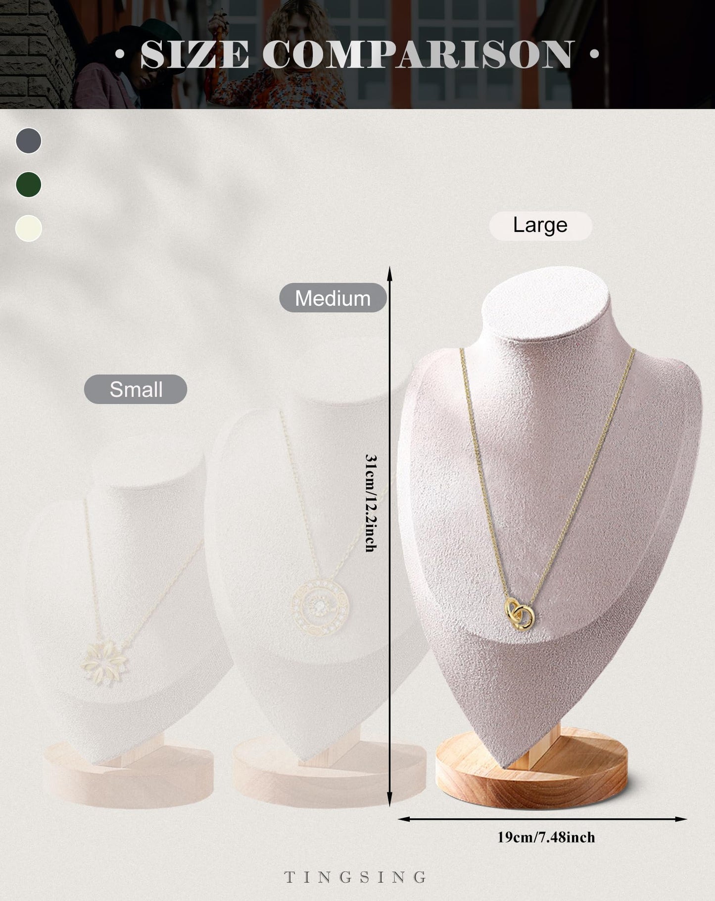 TINGSING Velvet Necklace Display Stand Jewelry Bust Display Stands