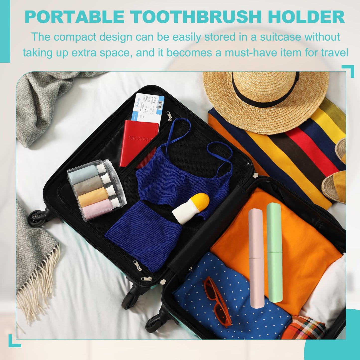 sourcing map 4Pcs Travel Toothbrush Case, 8.27 x 1.38" Portable Travel Toothbrush Holder, Plastic Toothpaste Container for Bathroom, Gym