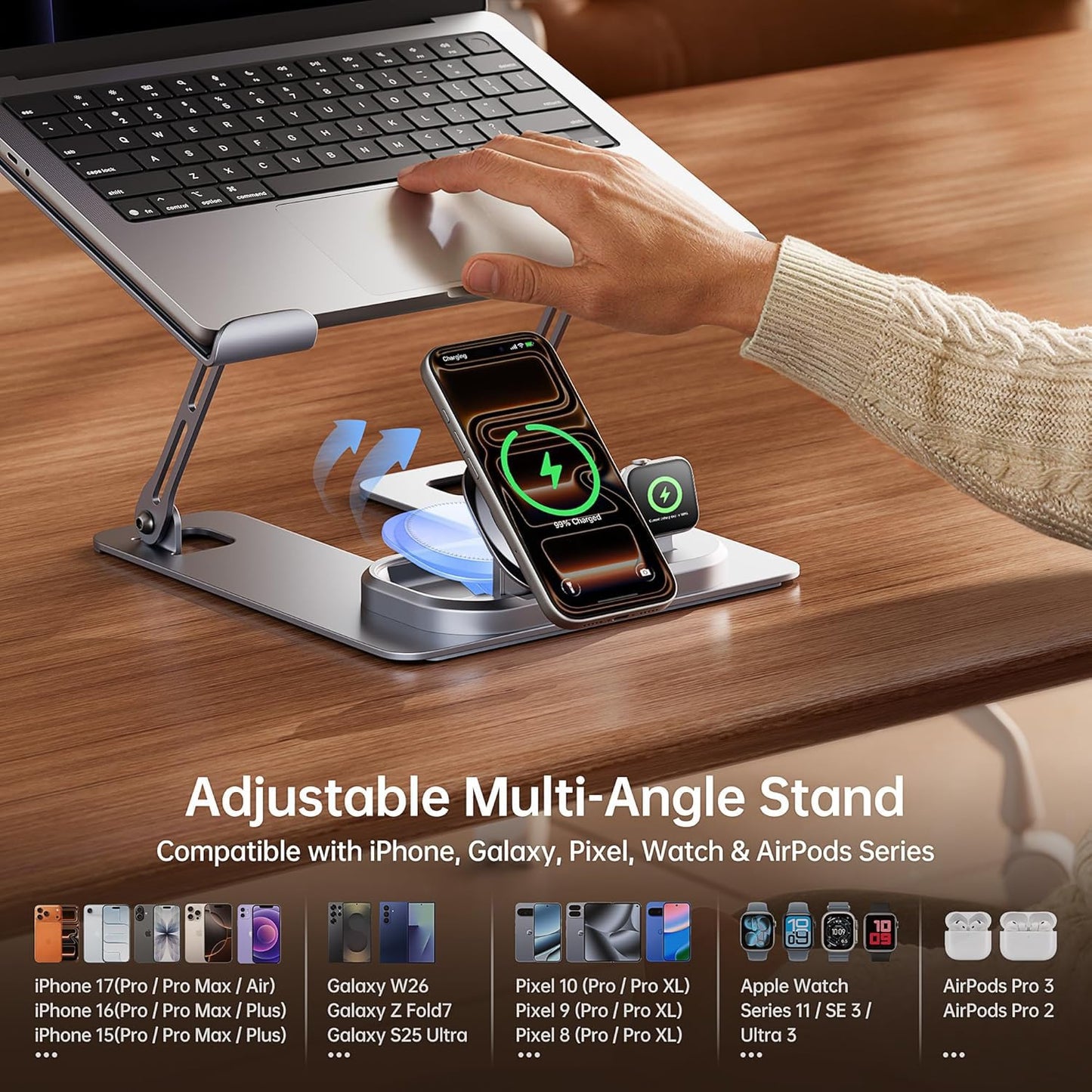 Nolansend Laptop Stand with 4-in-1 Wireless Charging Station