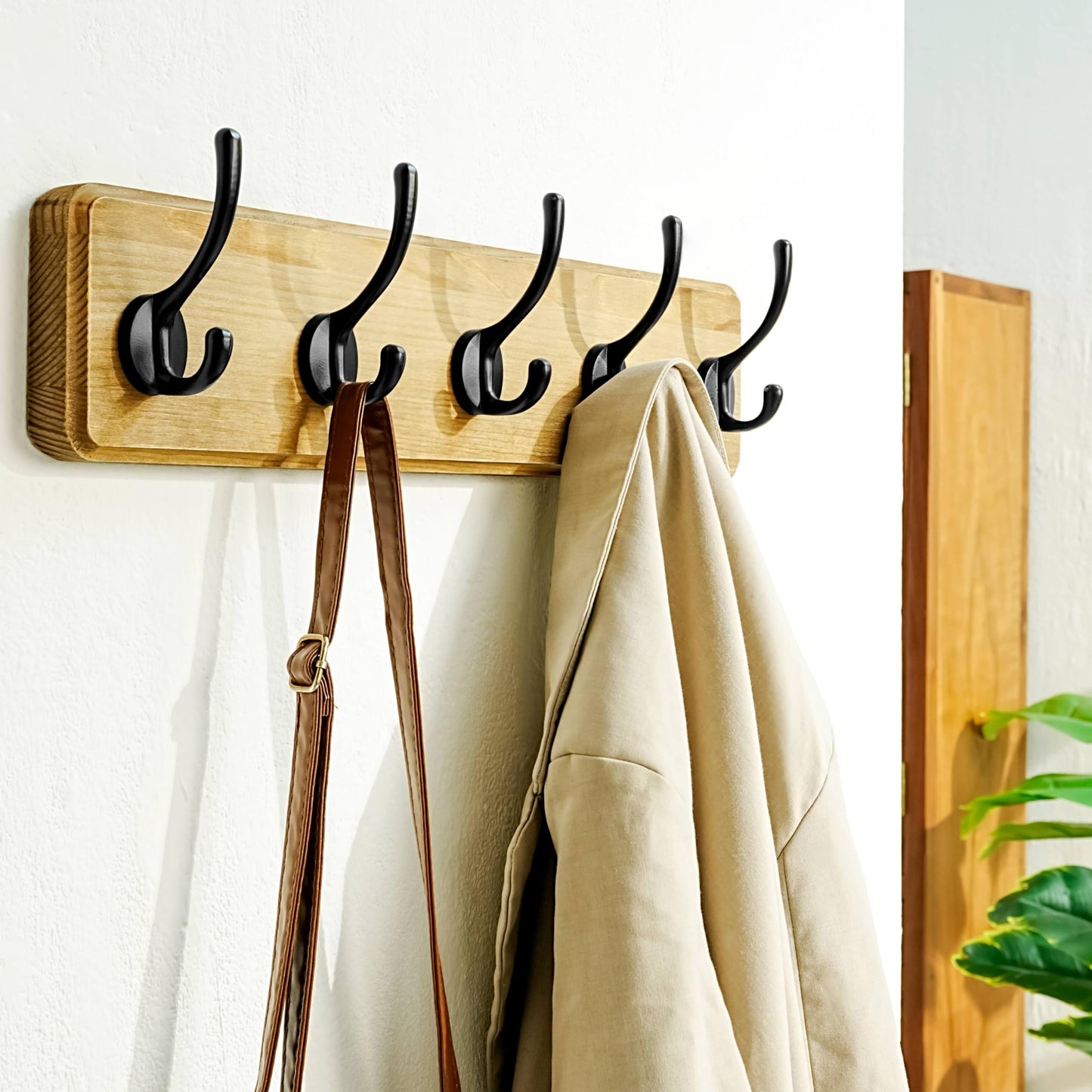 Dseap Coat Rack Wall: Patented, Heavy-Duty, 5-Double-Hooks Wooden Wall Mounted Coat Rack Coat Hanger Hook Rail for Winter Coats Hat Jacket Clothing