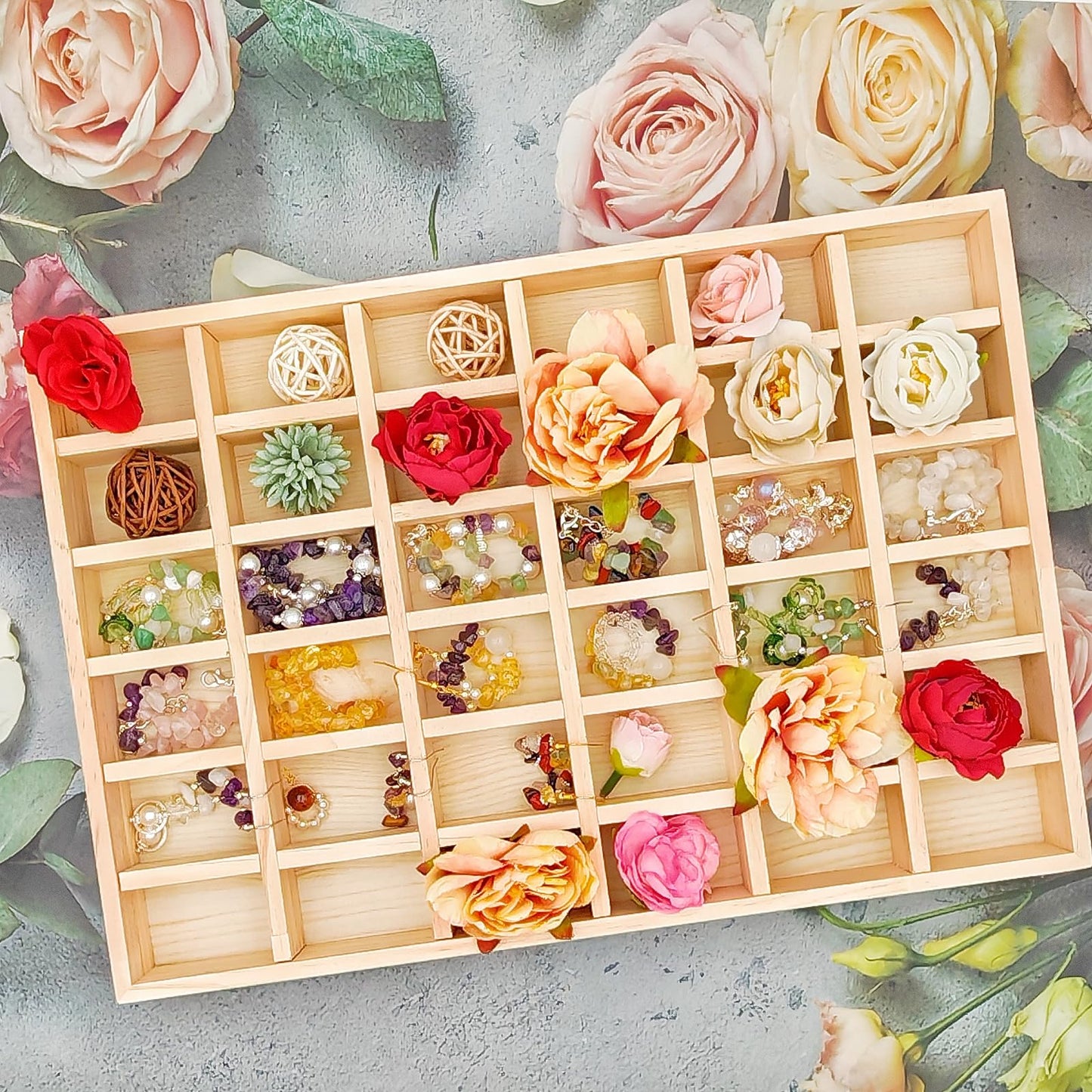 Anktily Unfinished Wooden Storage Divider Box, Showcase Display Box with 36 Compartments, Socks Organizer, Underwear Storage Case