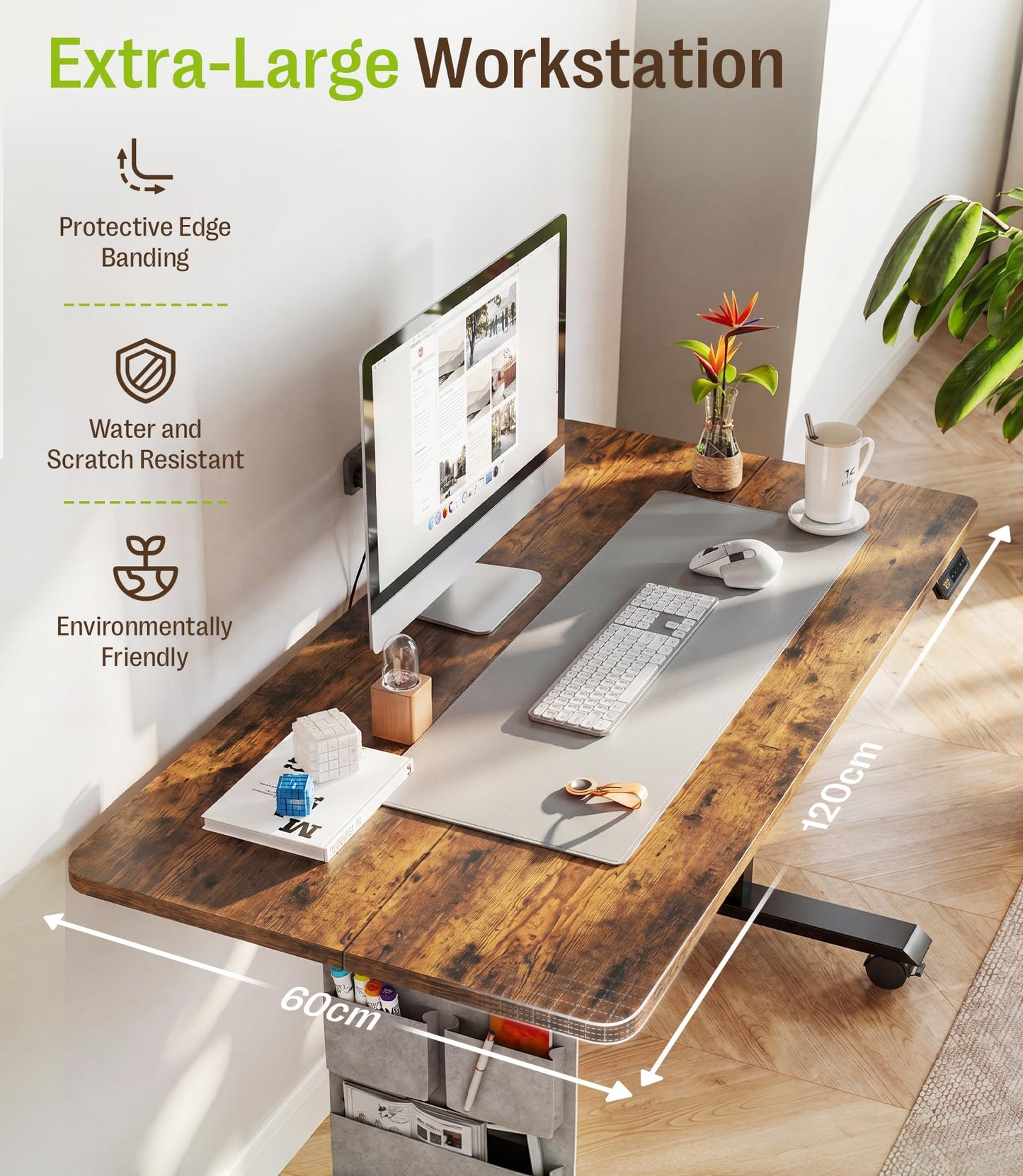 MAIDeSITe Electric Height Adjustable Standing Desk, 120x60cm Sit Stand Desk