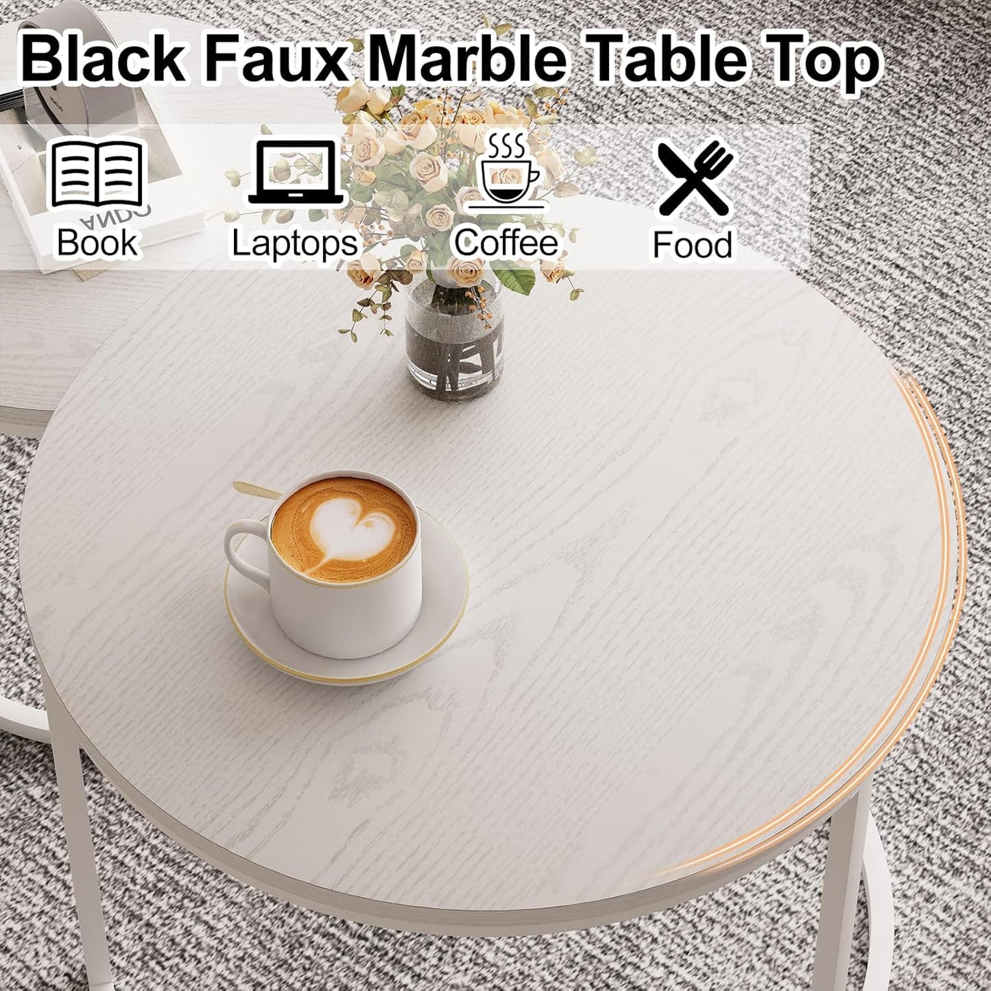 Huhote Round Coffee Tables, Set of 2 End Table, Nesting Tables, Side Table