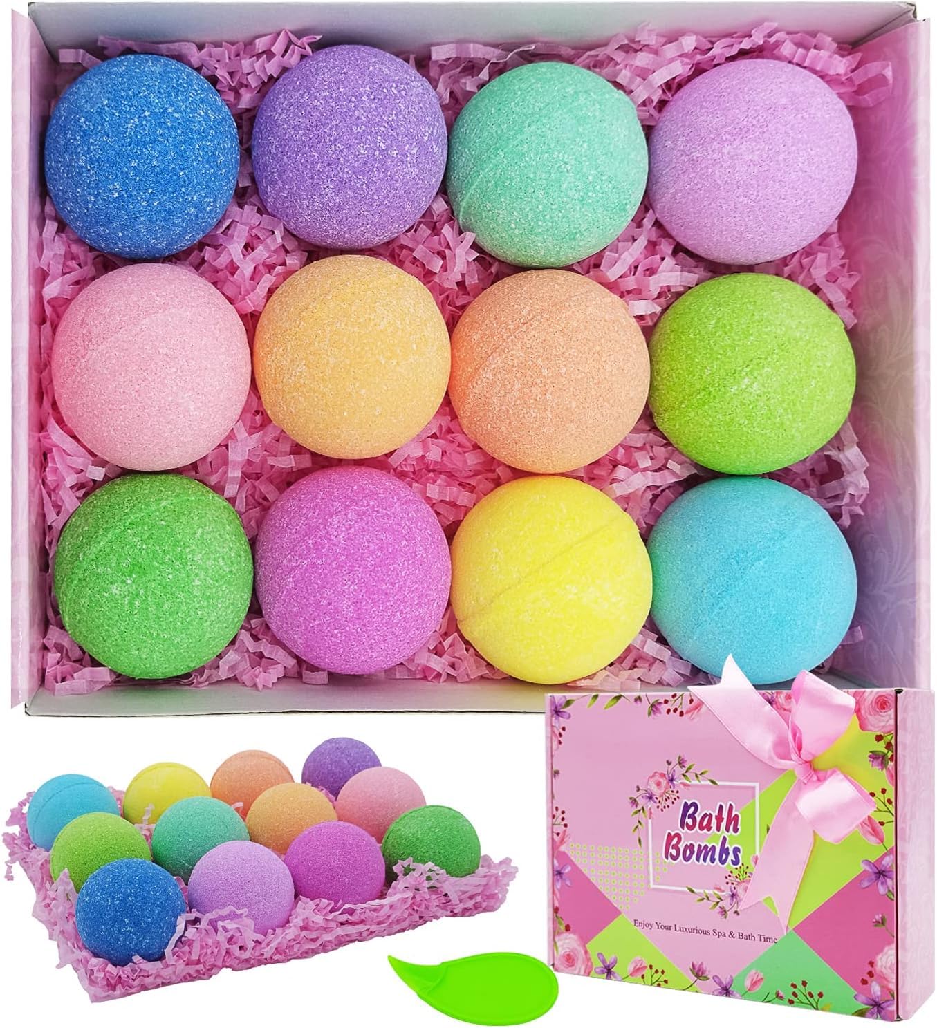 Bath Bombs Gift Set-Organic Natural Essential Oils, Relax and Moisturize Skin, BOENFU Luxury Spa Bomb Gifts for Girl, Mom, Kids, Wife, When Birthday,
