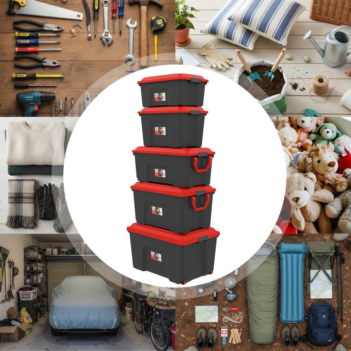 Sundis Locker Set of 3 Storage Boxes with Lids, 75 L, with Clips, Made of Recycled Plastic, Reinforced, Stackable, Ideal for Workshop, Transport