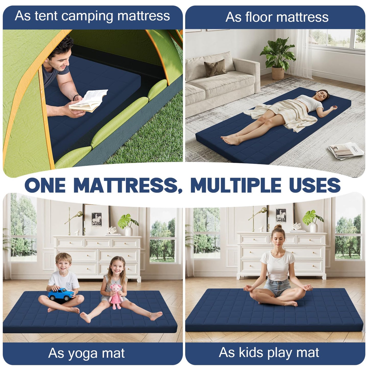 MeMoreCool Roll Up Floor Mattress Small Single, Navy Blue