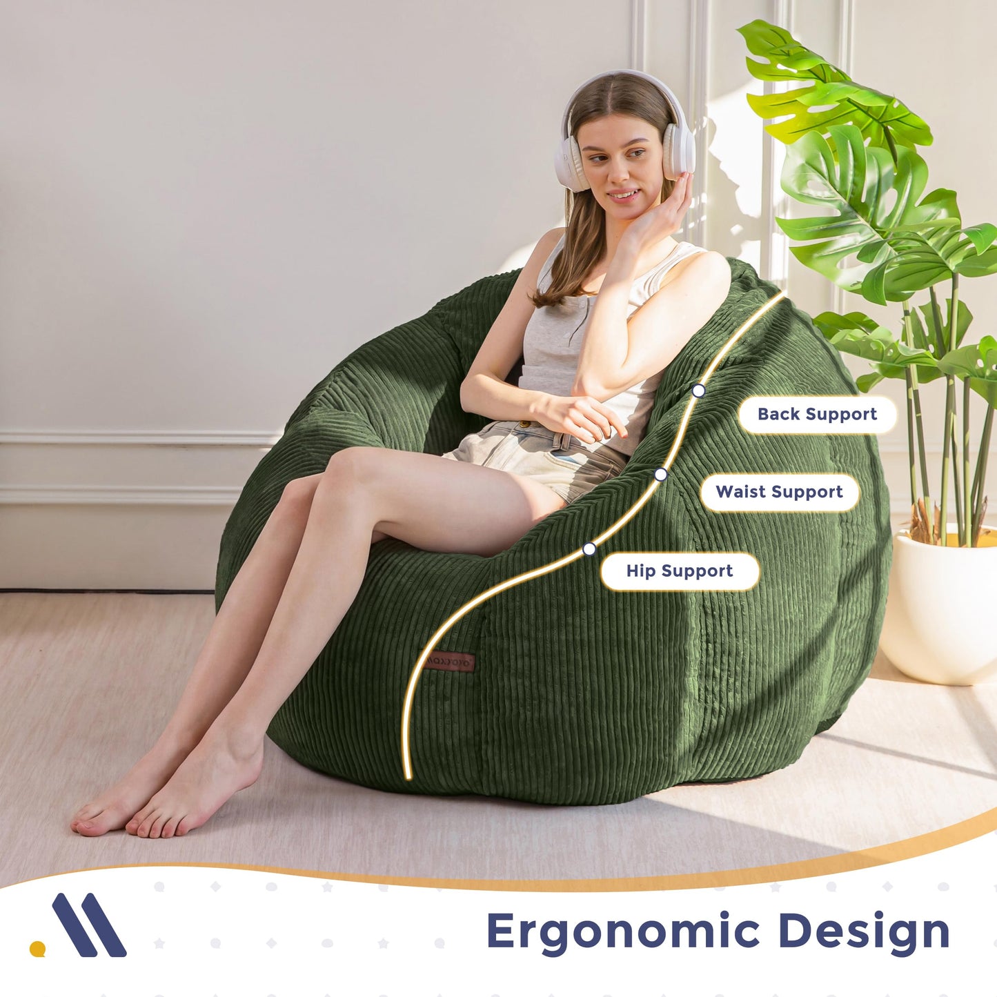 MAXYOYO Bean Bag Chair,Pumpkin Shaped Bean Bag Sofa Includes Filling,Comfy Corduroy Beanbag Sofa for Living Room Bedroom