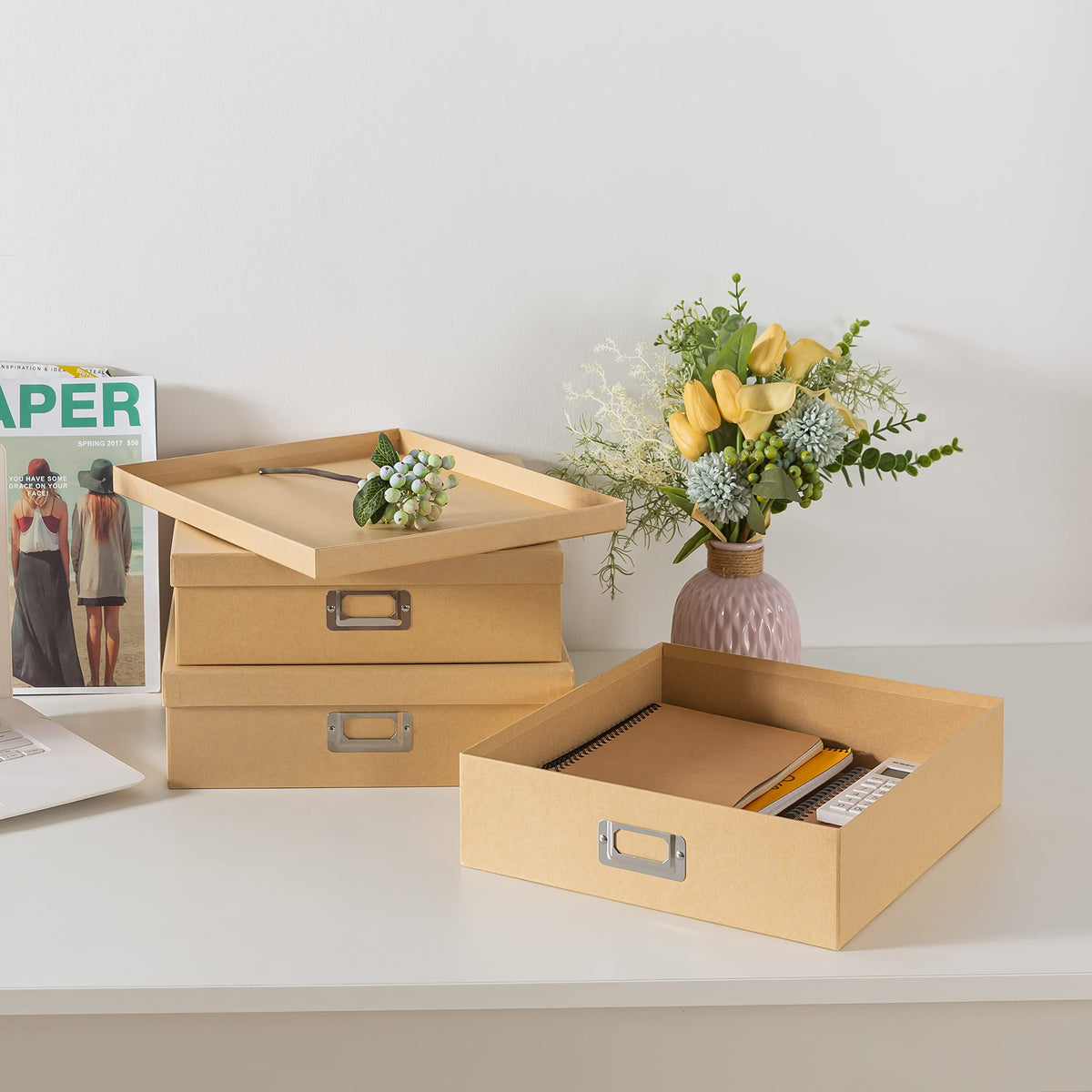 Soul & Lane SLPR Decorative Storage Craft Paper Cardboard Boxes Set of 3, Just the Basics
